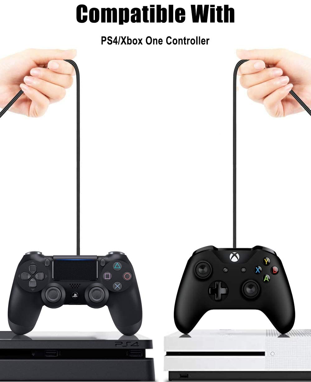 2 Pack 10ft PS4 Controller Charging Cable - Micro USB Sync & Play Cord for PlayStation 4, PS4 Slim, PS4 Pro, DualShock 4, Xbox One, Xbox One S, Xbox One Elite & Xbox One X Controllers - Fast Charging & Gaming Solution for Home & Travel Use