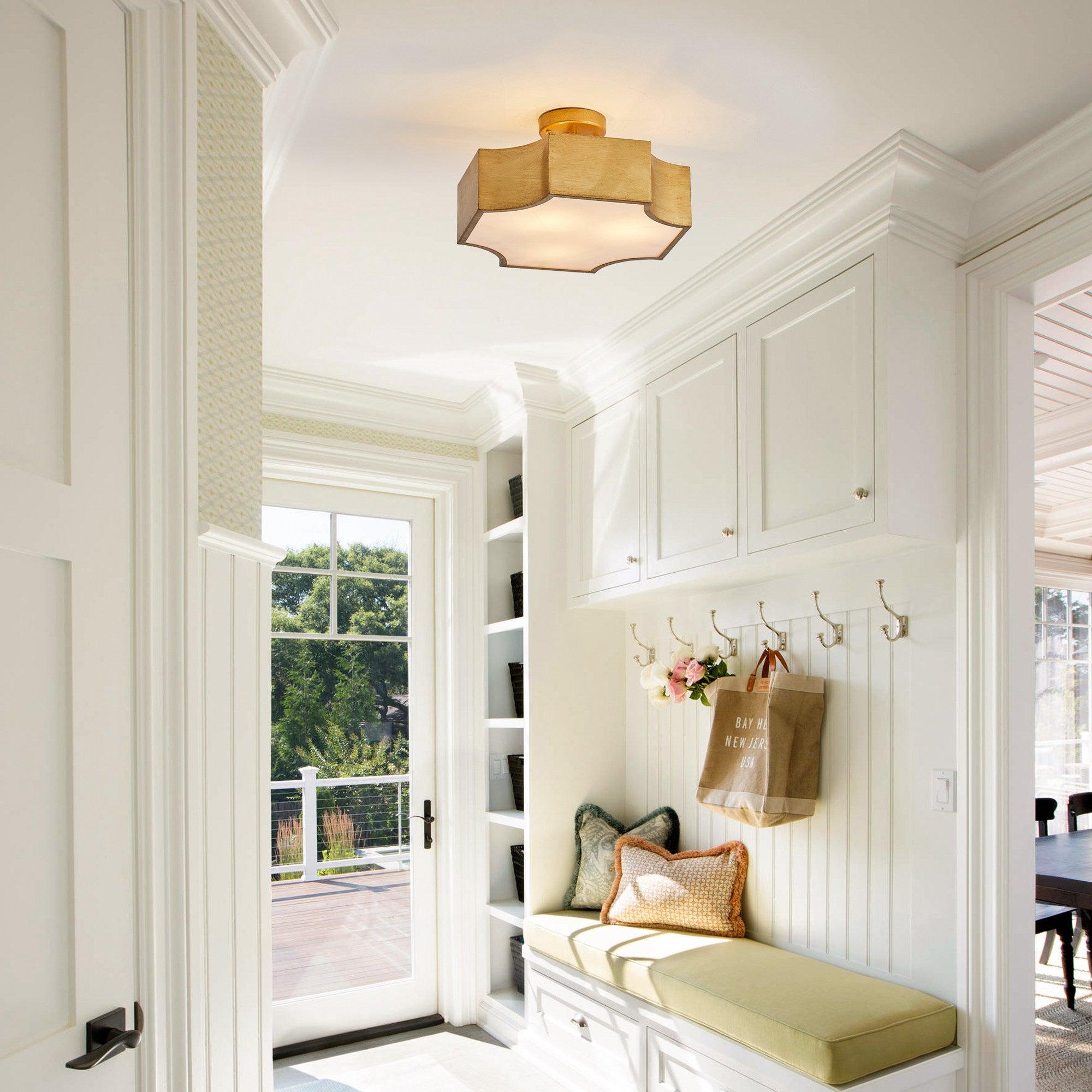 Vintage Golden LED Semi Flush Mount Ceiling Light Fixture - 3 Lights, Energy Efficient, Warm White - Perfect for Entryway, Hallway, Closet, Kitchen, Bedroom, and Dining Room Lighting