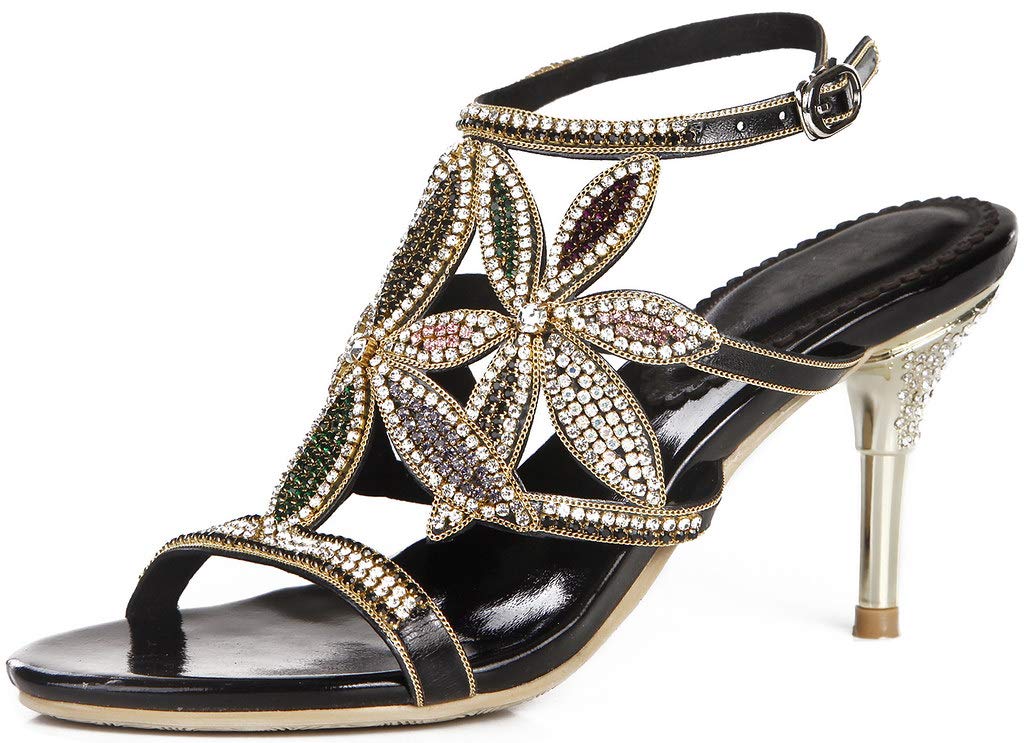LizFoYa Women's Floral Cutout Beaded Strappy High Heel Sandals for Bridal, Evening, Wedding & Special Occasions | Comfortable Party Shoes for Dances, Receptions & Formal Events