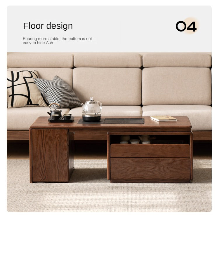 Solid Oak & Black Walnut Retractable Modern Coffee Table - Expandable Dining Table for Small Spaces, Perfect for Living Room, Studio Apartments & Office Use