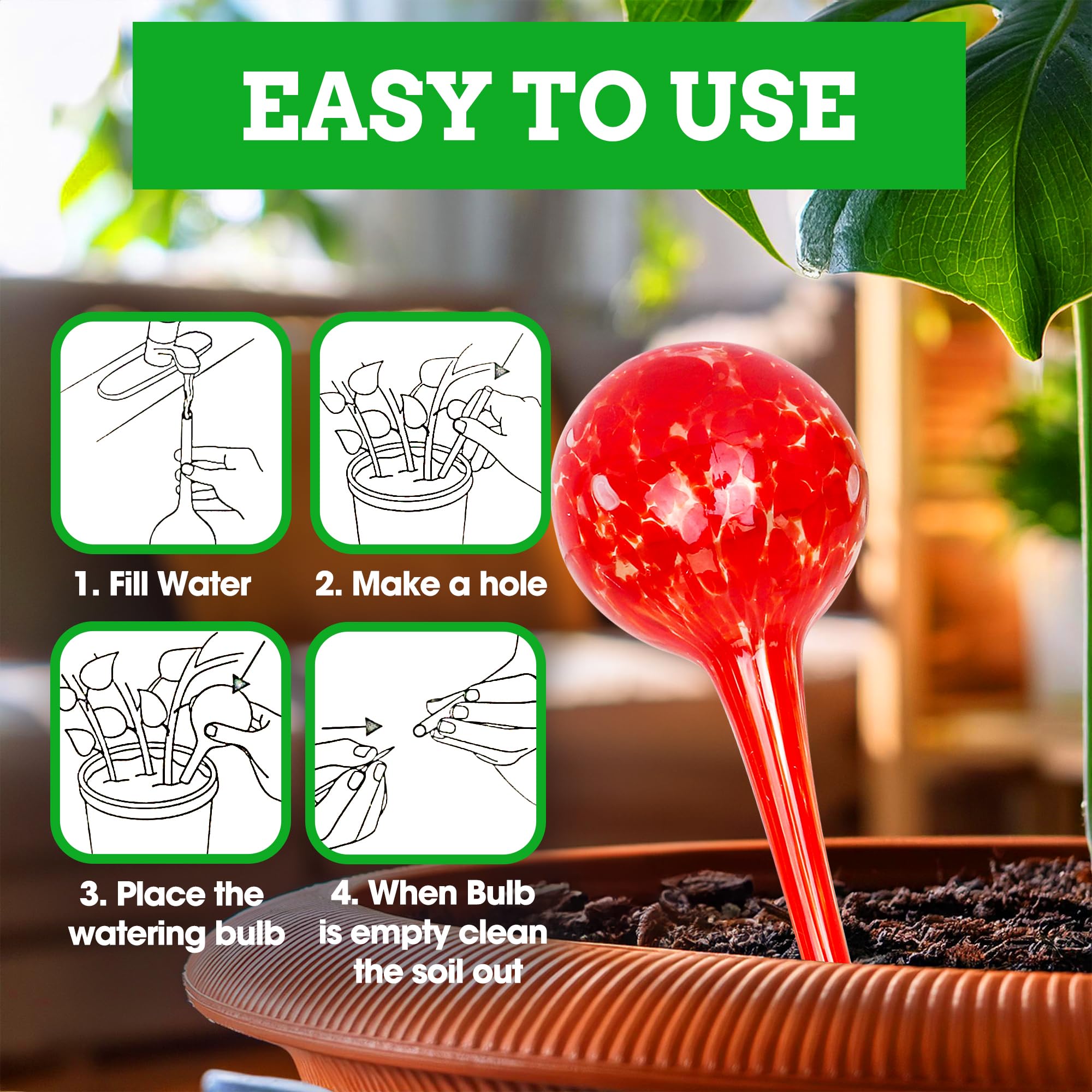 Besti Self-Watering Plant Globes - 4-Pack XL Automatic Watering System for Indoor & Outdoor Potted Plants - 380-400ml Capacity, Lasts Up to 2 Weeks - Perfect for Vacation, Office Plants & Garden Care (Set of 4)