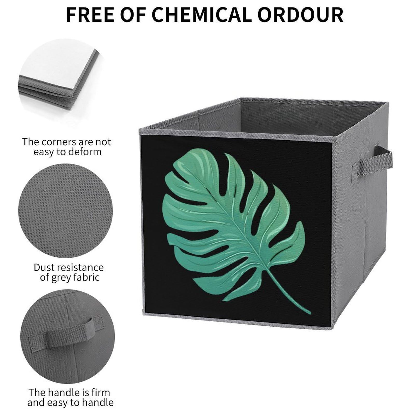 Tropical Leaves Storage Bins with Handles - Foldable Organizer for Home & Office