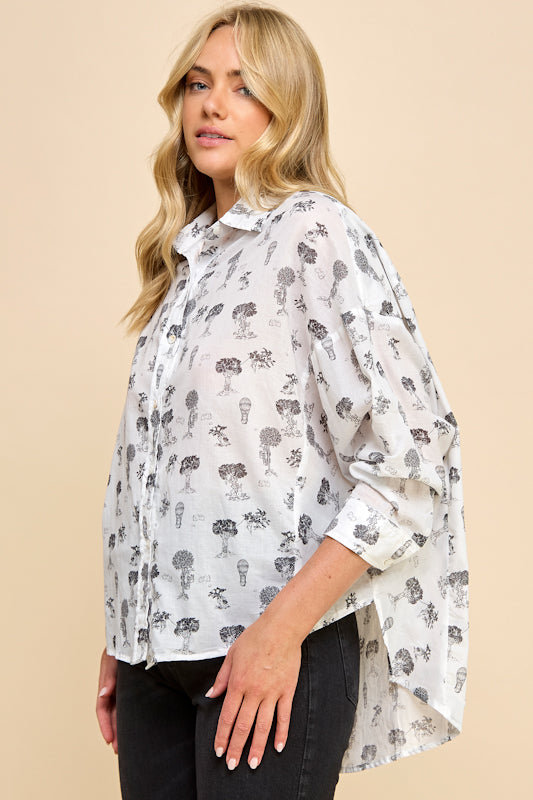 Bunny's Day Off Cotton Voile Long Sleeve Shirt - Soft & Breathable Women's Blouse for Casual Wear, Office & Spring Outfits