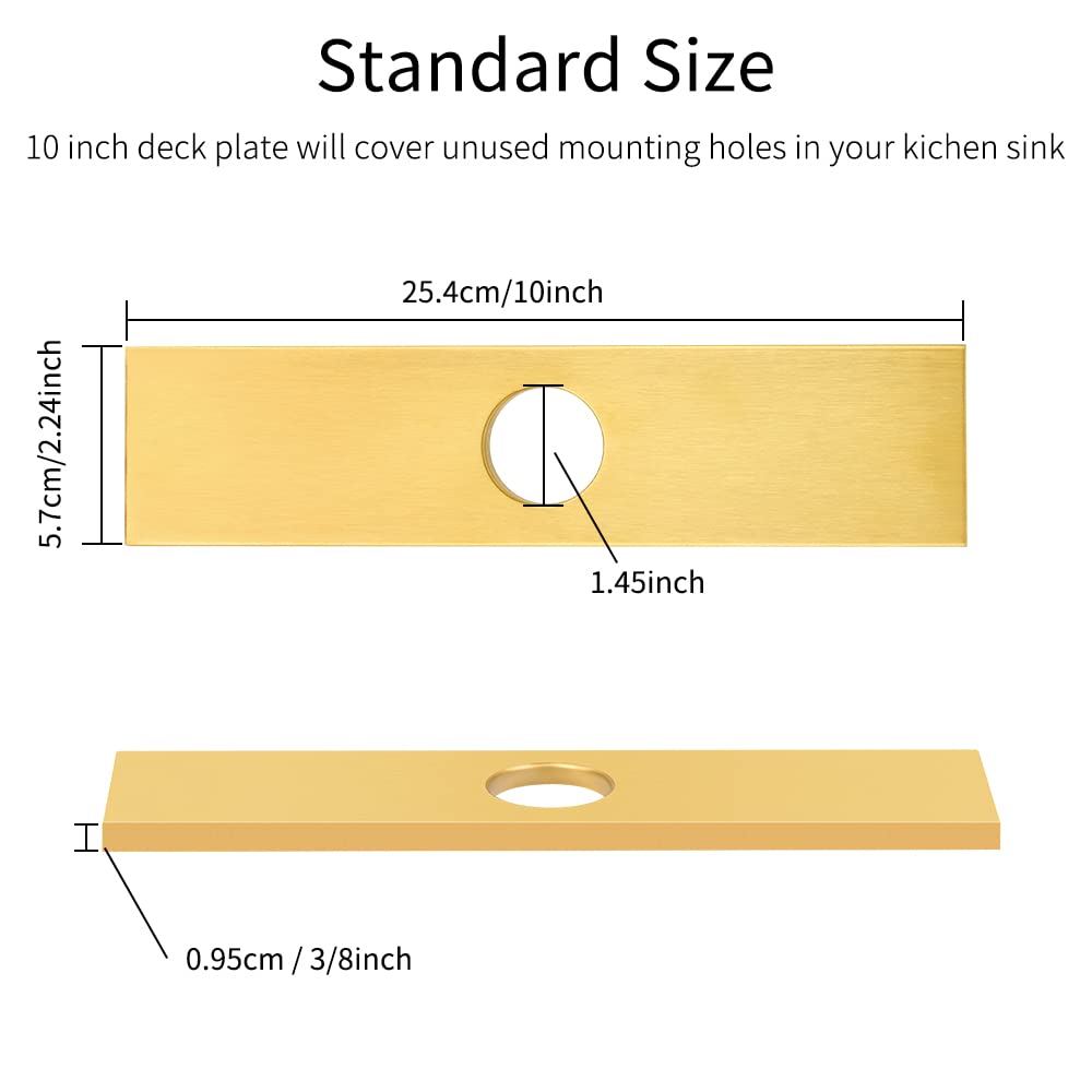 10 Inch Gold Kitchen Faucet Deck Plate - Stainless Steel Hole Cover Escutcheon for 1 or 3 Hole Bathroom & Laundry Sink Faucets - Covers Unused Mounting Holes - Perfect for Bathroom Renovation & Kitchen Upgrades