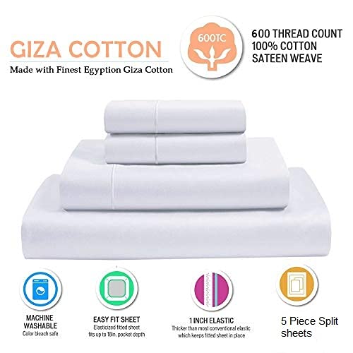 Premium 100% Giza Egyptian Cotton Split King Sheet Set - 15