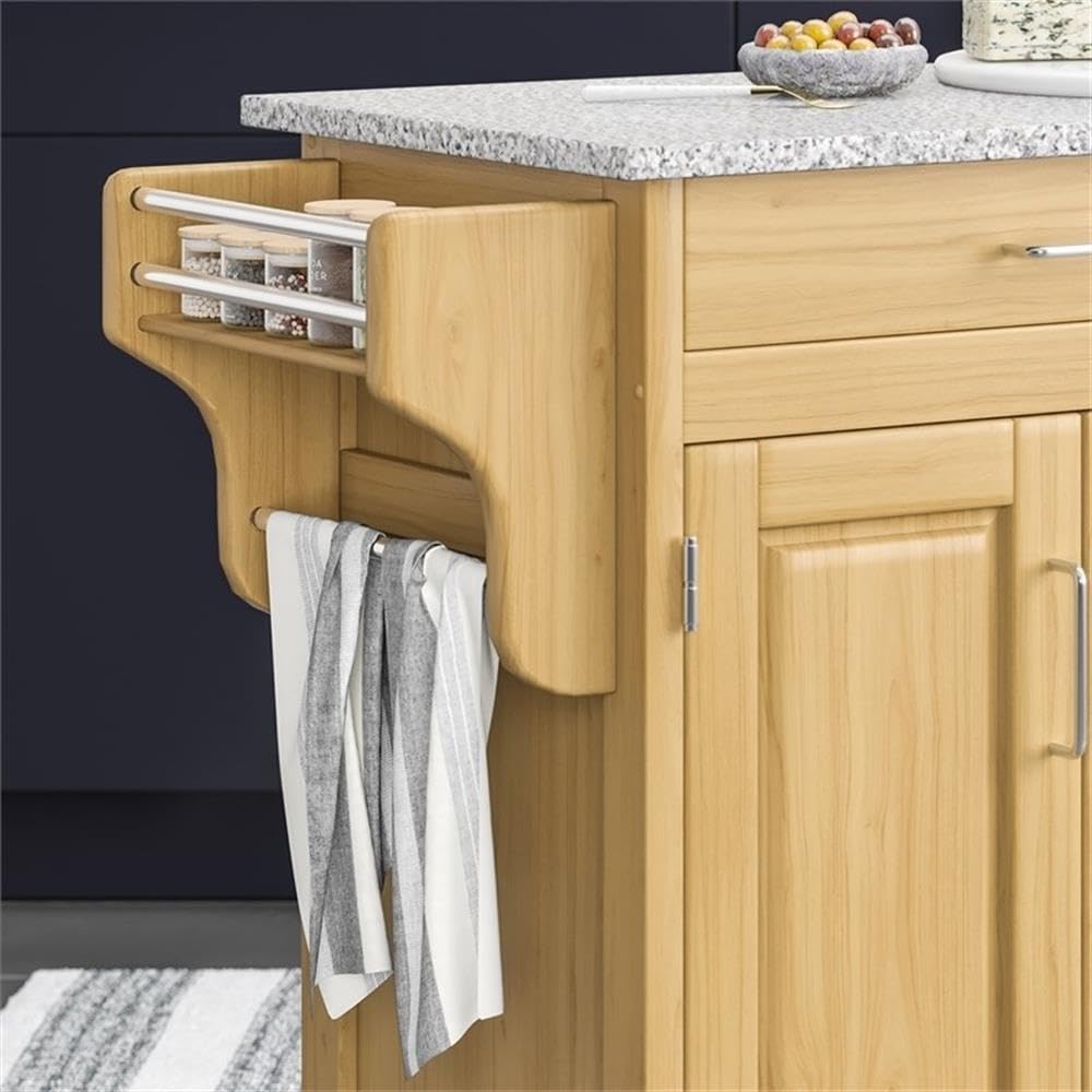 Hawthorne Collections 49 Inch Natural Wood Kitchen Island Cart with Granite Countertop - Perfect for Small Kitchens, Dining Areas & Food Prep Stations