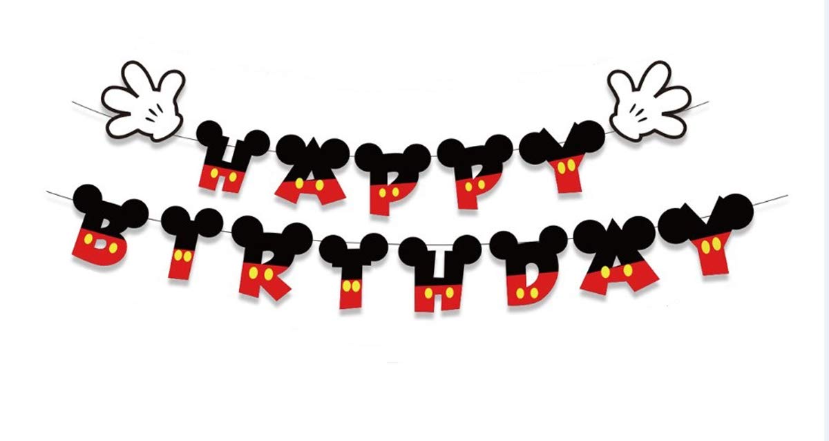 Happy Birthday Banner Flags - Cute Mouse Inspired Photo Props for 1st Birthday Party Decorations | Baby Boy Girl Kids Birthday Party Supplies | Perfect for Birthday Photoshoots, Cake Smash & Nursery Decor