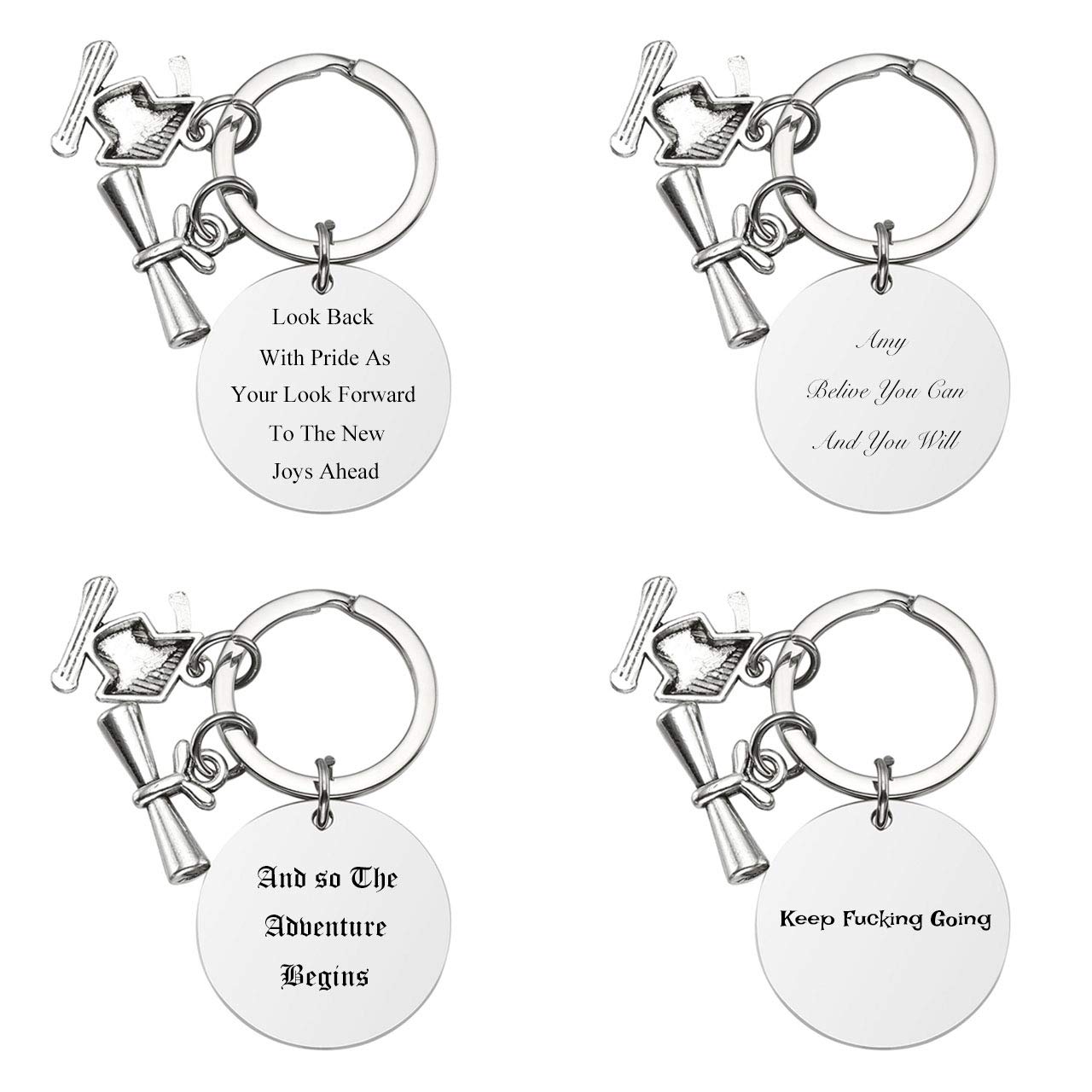 Personalized Custom College Graduation Keychain - Stainless Steel Inspirational Key Ring Gift for Graduates - 'Don't Watch The Clock Do What It Does Keep Going' - Perfect for Graduation Ceremonies, Commencement Gifts & Alumni Celebrations