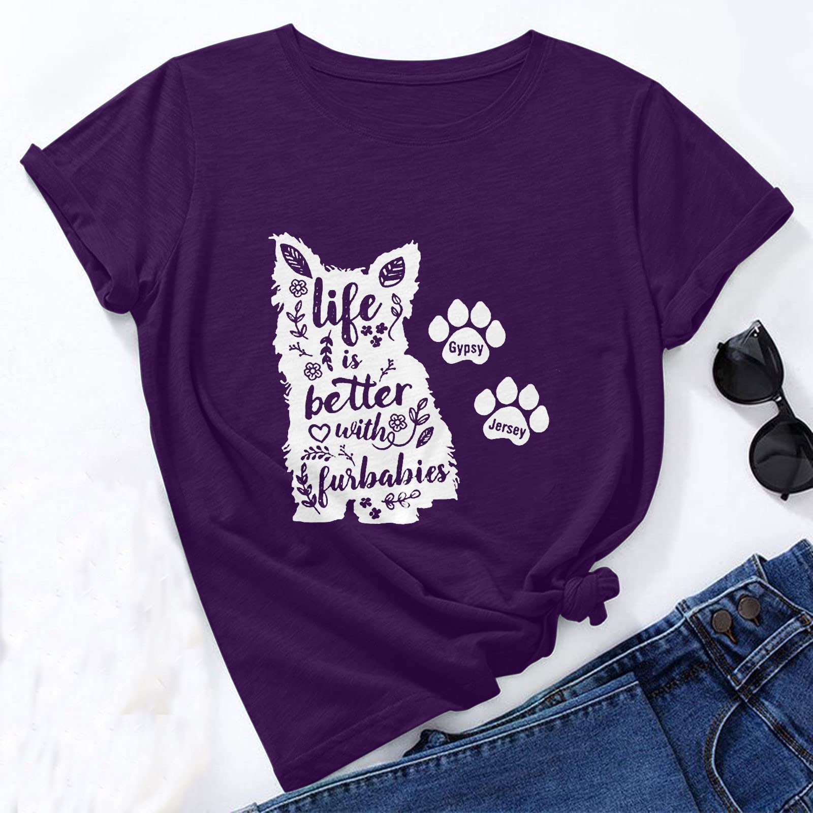 Plus Size Summer Tops for Women - Cute Swing & Crew Neck T-Shirts | Short Sleeve Blouses & Formal Shirts | Italian Fashion Printed Tops in Purple | Perfect for Casual Outings, Office Wear & Summer Vacations