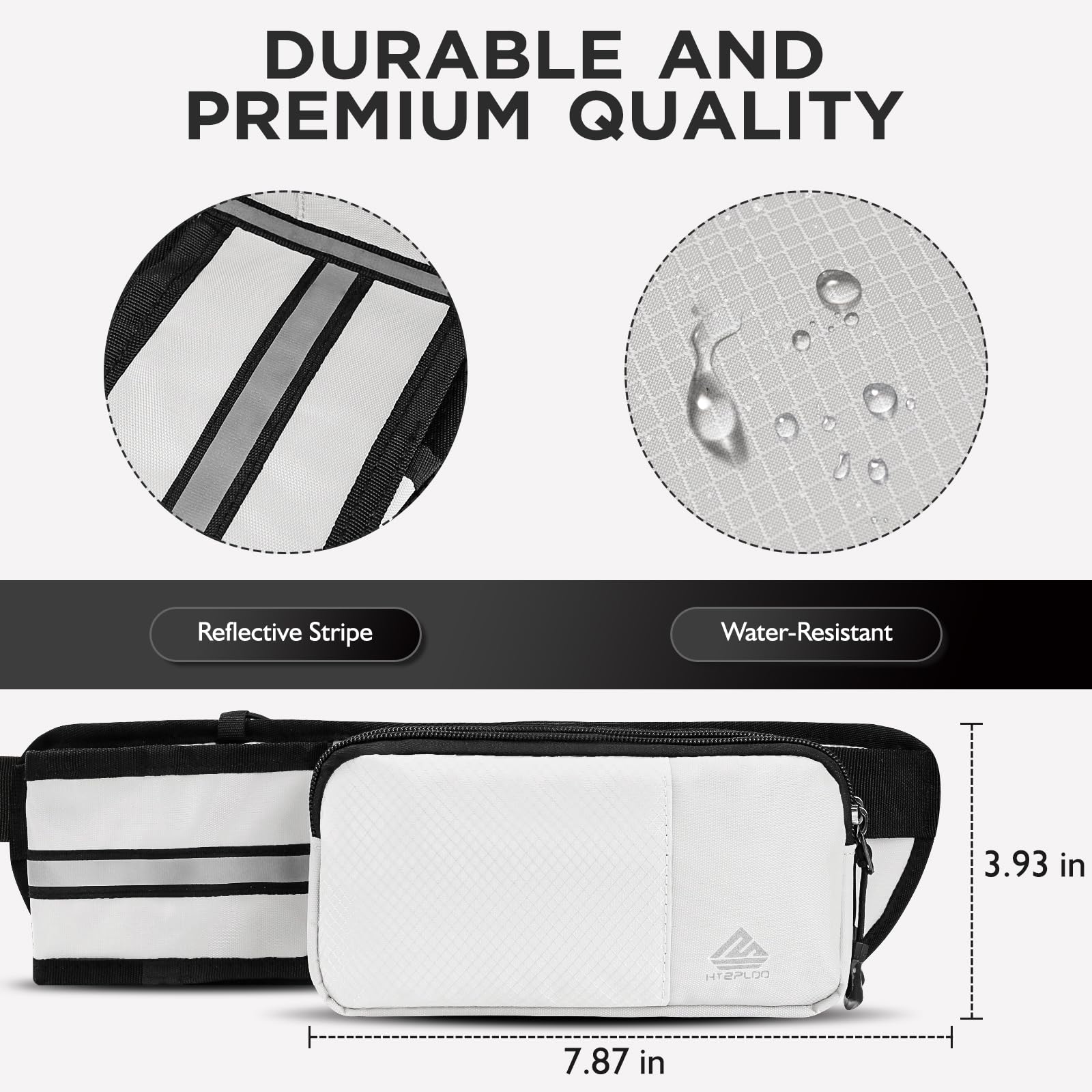 Waterproof Fanny Pack for Women & Men with Adjustable Waist Strap & Water Bottle Holder - Lightweight Travel Waist Bag for Hiking, Running, Cycling, Workout, Dog Walking - Perfect for Outdoor Activities, Gym & Daily Commute (White)