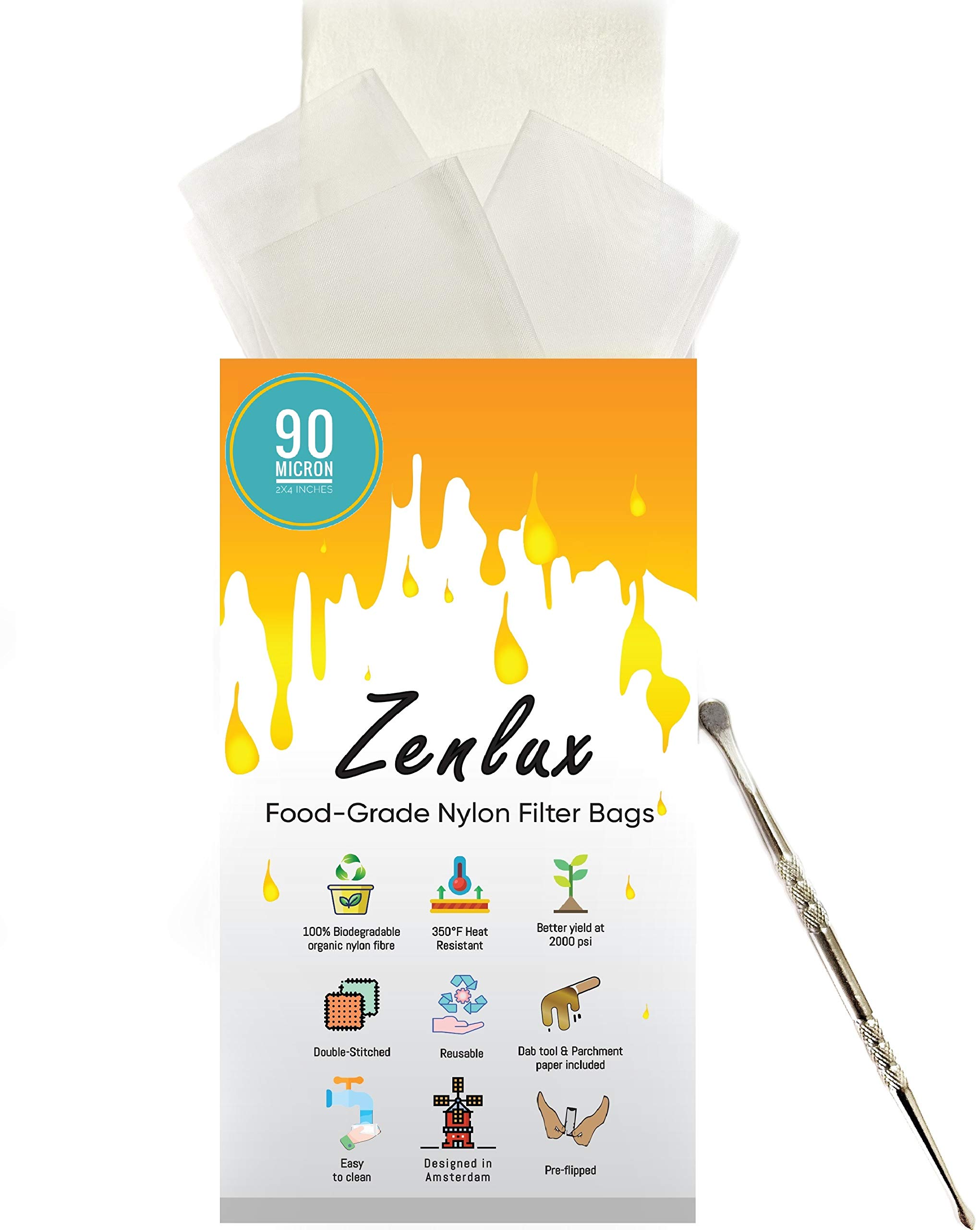 Premium 2x4 Inch Rosin Press Bags - 40 Pack with Wax Carving Tool & 3 Parchment Papers | 90 Micron Nylon Filter Bags for Heat Press | Double-Stitch Reusable Design | Perfect for DIY Rosin Extraction, Home Cannabis Processing & Concentrate Making