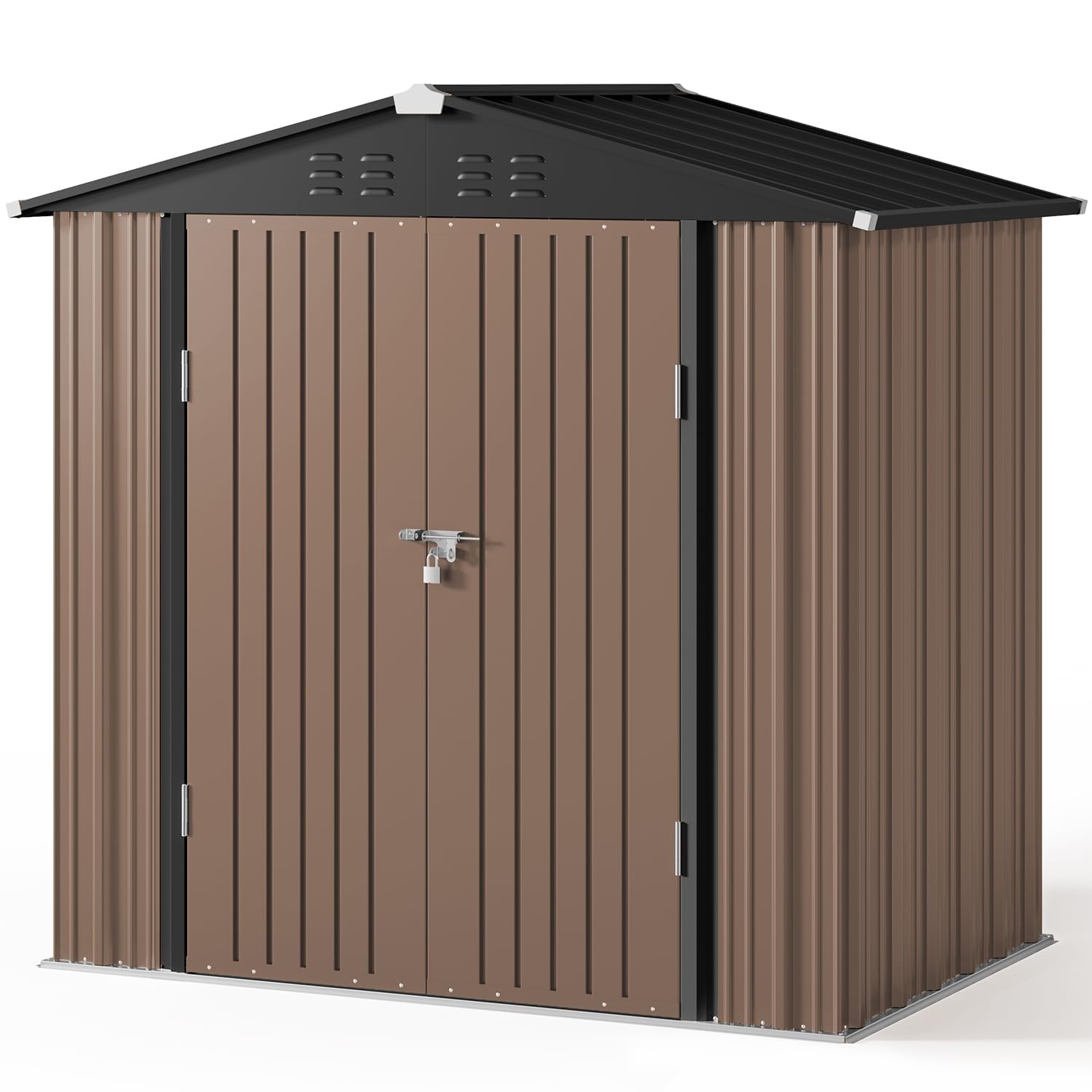 Gizoon 6x4 FT Galvanized Metal Outdoor Storage Shed - Double Lockable Doors, Weather-Resistant Garden Shed for Backyard, Patio & Lawn (Light Brown) - Perfect for Storing Tools, Equipment & Seasonal Items