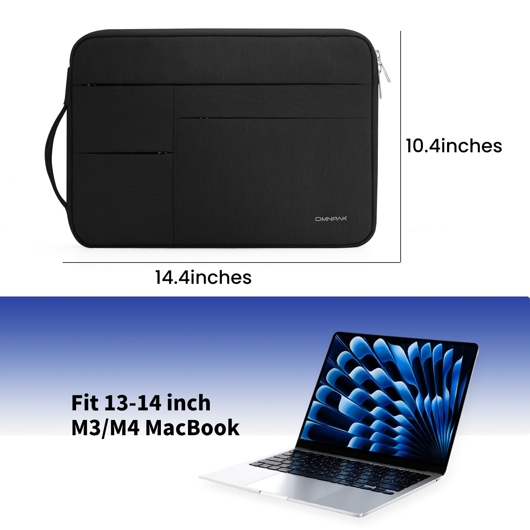 Omnpak 13.6 Inch MacBook Air M4/M3/M2/M1 Protective Laptop Sleeve Case - Padded Water-Resistant Cover with Multi-Pocket & Handle, Also Compatible with MacBook Pro 13 M2/M1 - Perfect for Travel, Office & School Use