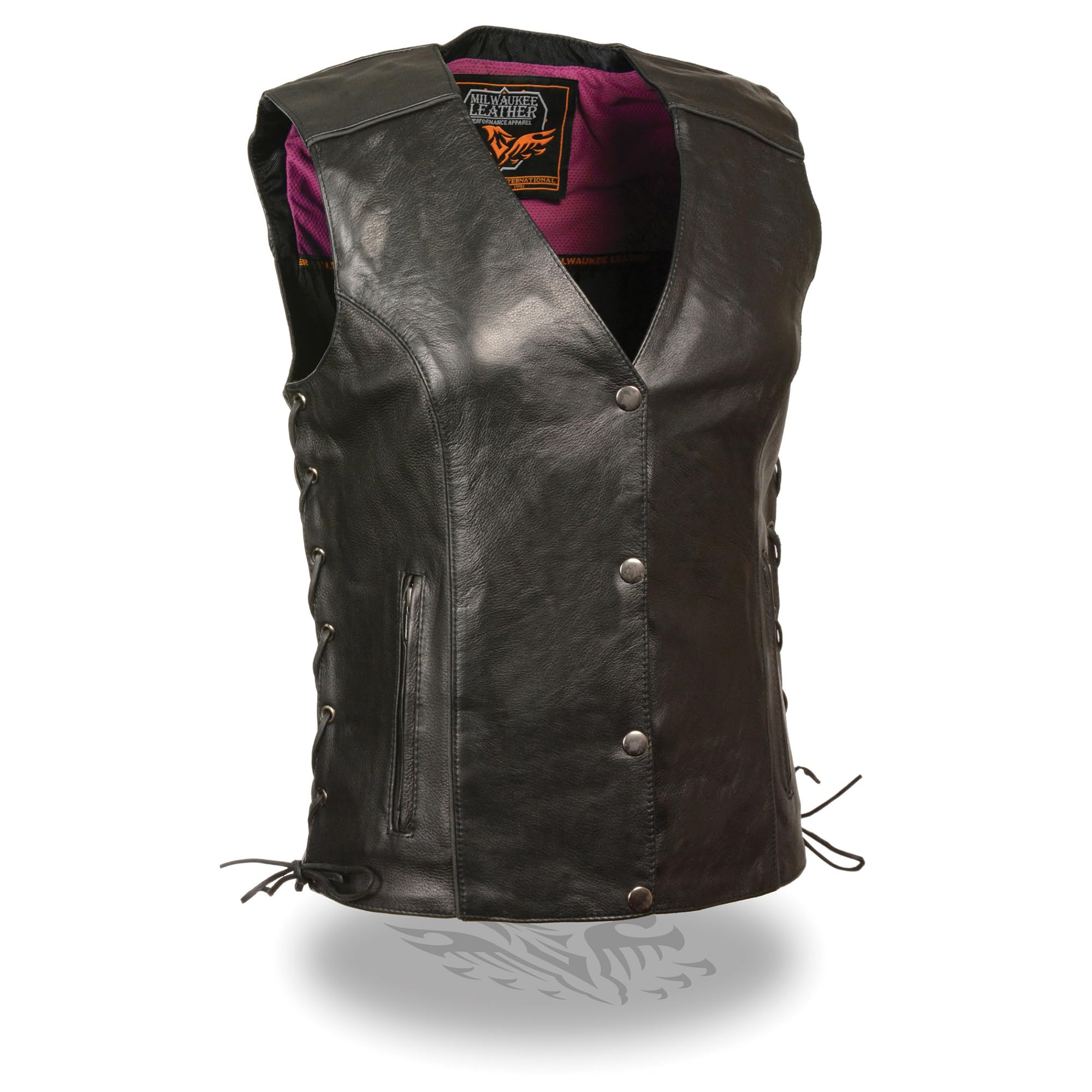 Milwaukee MLL4505 Black Women's Leather Vest with Stud & Wings Detailing - Stylish Biker Jacket for Motorcycle Riding, Night Out & Fashion