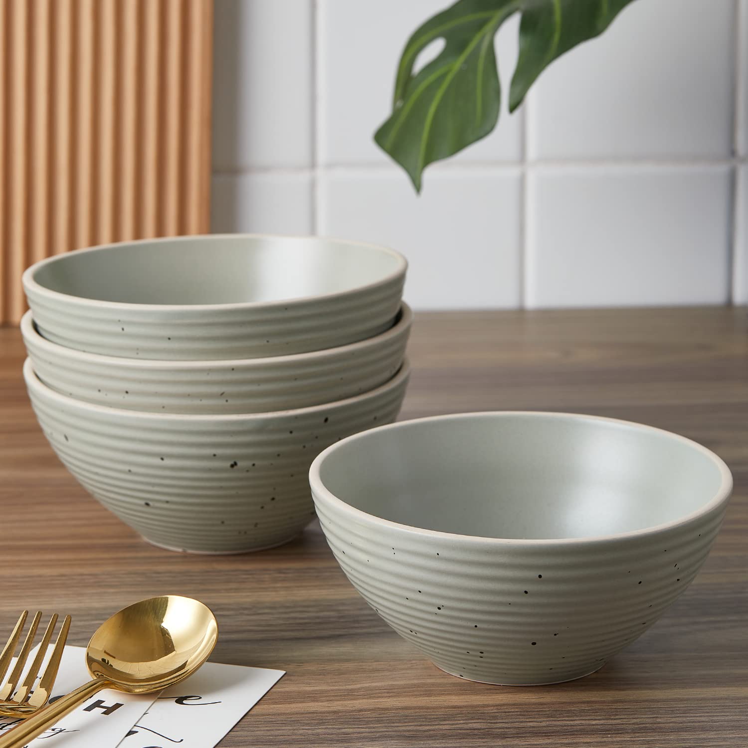 Lauren Modern Stoneware 32-Piece Round Dinnerware Set - Plates & Bowls for 8, Green | Elegant Stoneware Dinner Set for Family Gatherings, Dinner Parties & Everyday Use