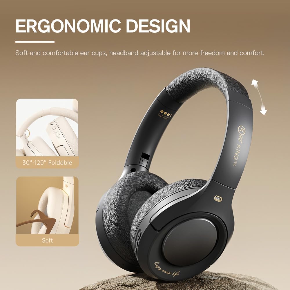iKF King Pro Hybrid Active Noise Cancelling Headphones - Bluetooth 5.3 Wireless Headset with HiFi Sound, Deep Bass & 125H Playtime for Travel, Work & Gaming | Built-in Mic, Multipoint Connection (Black)