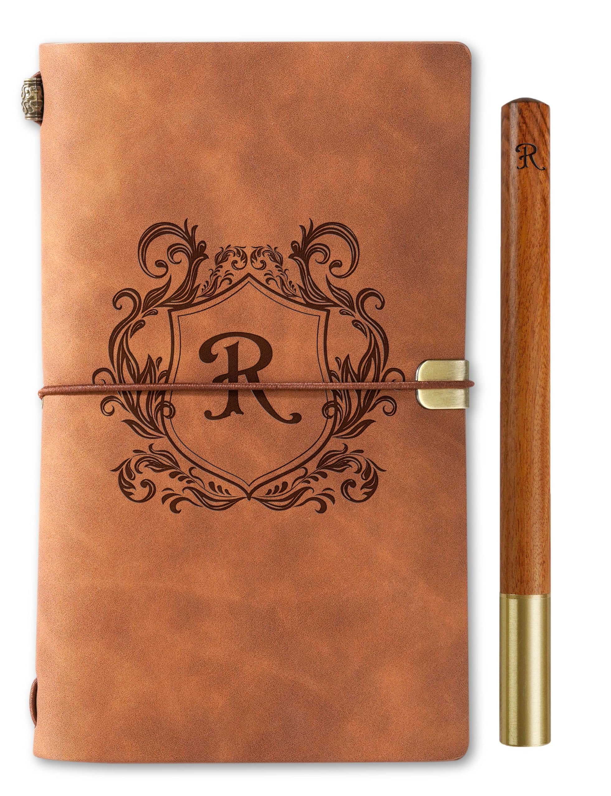 Personalized Leather Journal Notebook - Monogrammed Refillable Sketchbook & Travel Diary, 7x5 Inches Brown Lined Planner - Perfect Christmas, Birthday Gifts for Men & Women - Ideal for Writing, Drawing & Travel Journaling