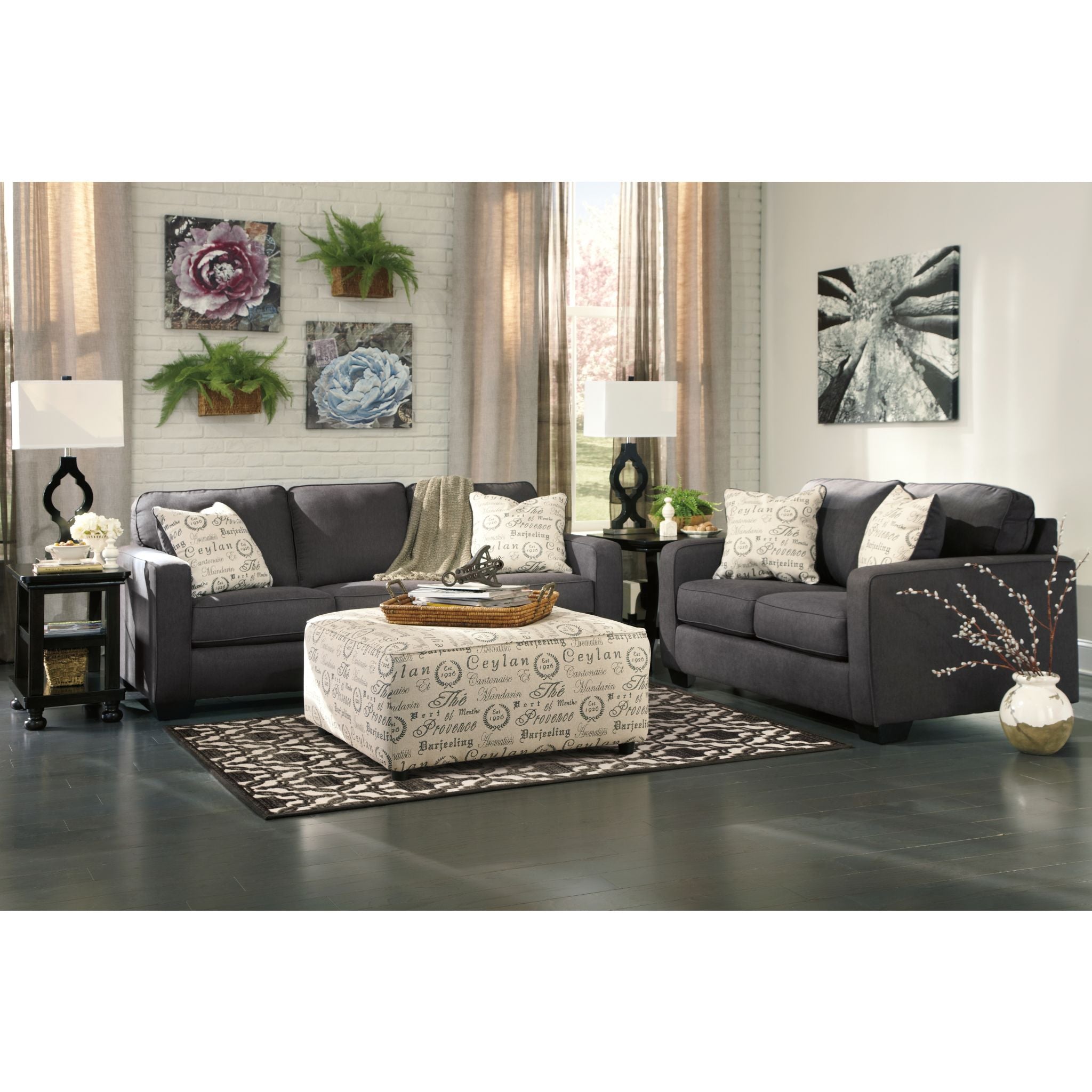 Alenya Modern Sofa - Charcoal Gray Upholstered Couch for Living Room, Lounge & Office - Comfortable 3-Seater with Sturdy Wooden Legs