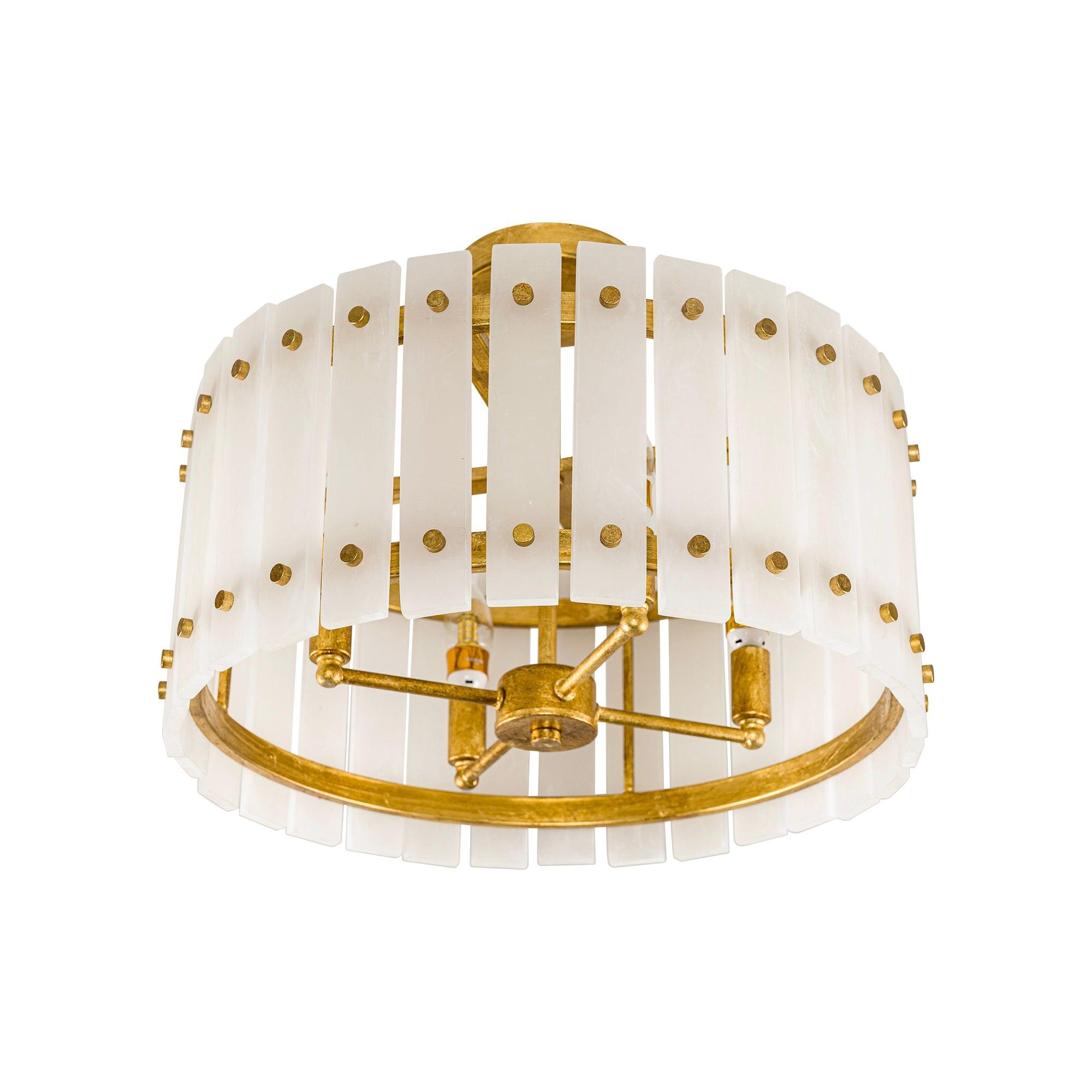 4-Light Modern Drum Marble Semi-Flush Mount Ceiling Light Fixture - Elegant Lighting for Bedroom, Living Room, Dining Room & Hallway