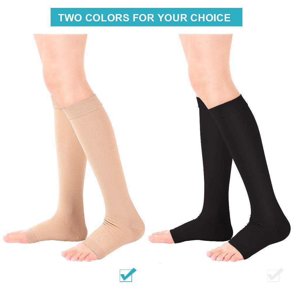 **20-30 mmHg Open Toe Compression Socks for Men & Women – Graduated Support Knee High Sleeves for Travel, Pregnancy, Work & Varicose Veins Relief – Ideal for Long Flights, Nursing & Active Lifestyles (M-Skin)**