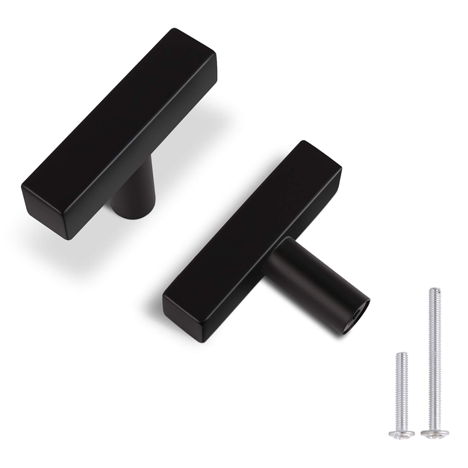 KNOBWELL 10 Pack Matte Black Stainless Steel Cabinet Knobs & Drawer Pulls - 2 Inch (50mm) Single Hole Hardware for Kitchen, Bathroom & Furniture Upgrade