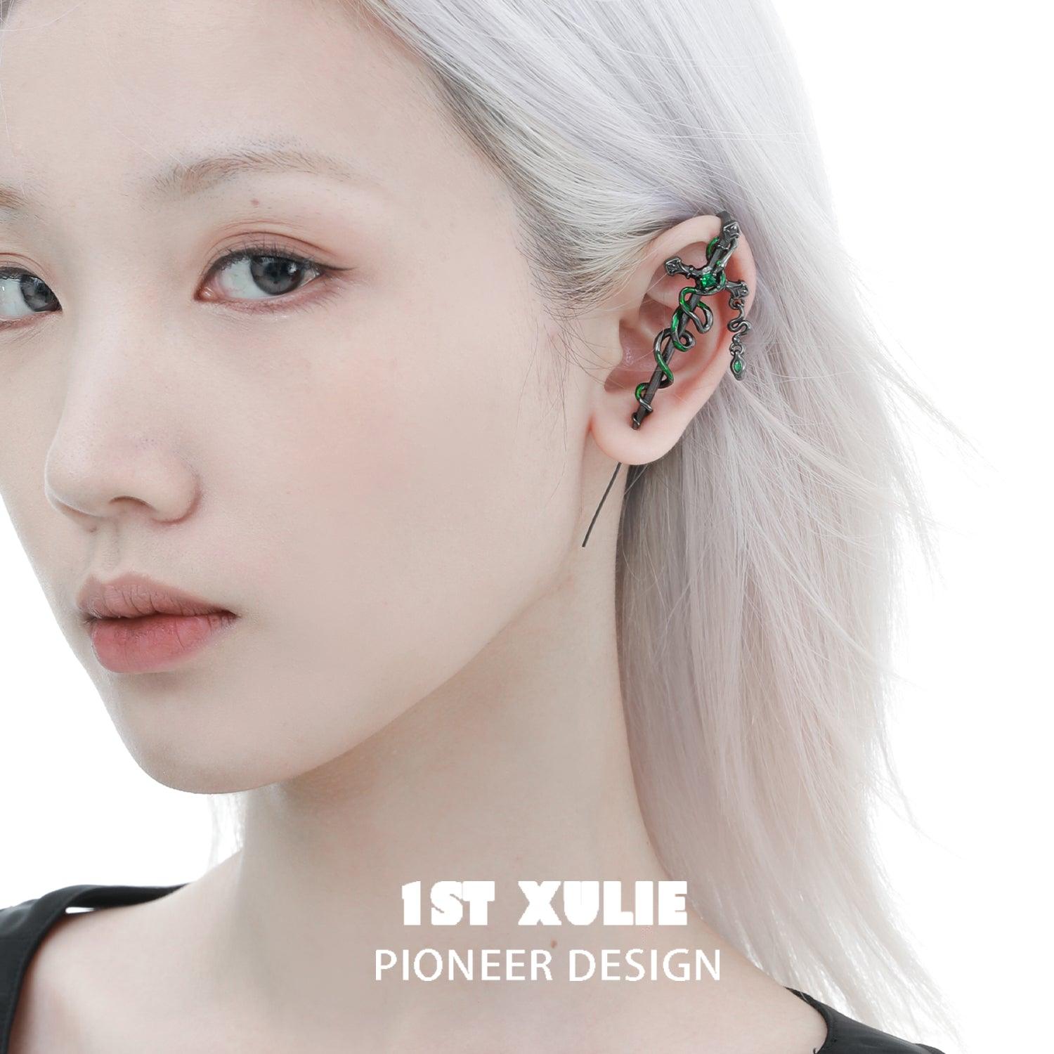 18k Black Gold Plated Slytherin House Needle Piercing Earrings for Women | Harry Potter Inspired Jewelry | Perfect for Cosplay, Gift Giving & Everyday Wear