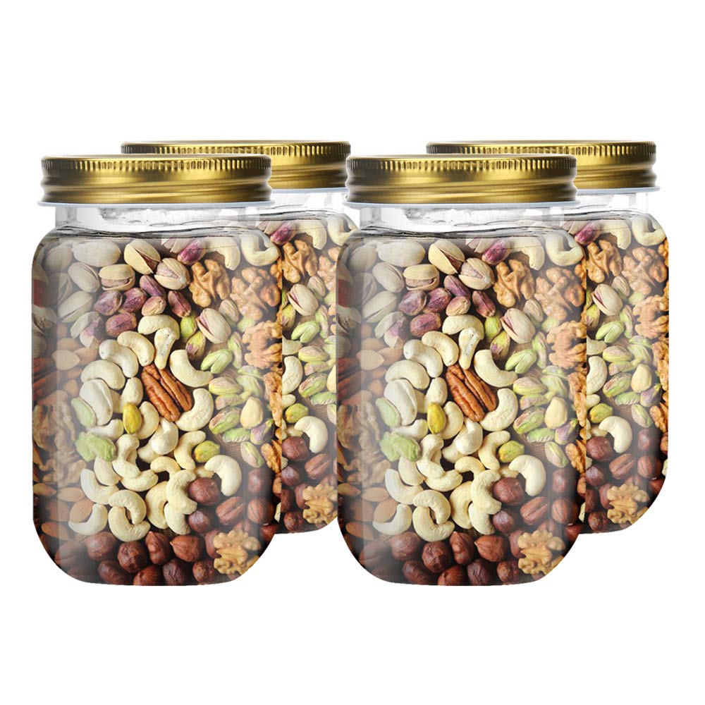 Novelinks 16oz Clear Plastic Jars with Gold Lids - 20 Pack BPA-Free Refillable Round Storage Containers for Kitchen Pantry Organization, Bathroom Essentials, Craft Supplies & Home Decor