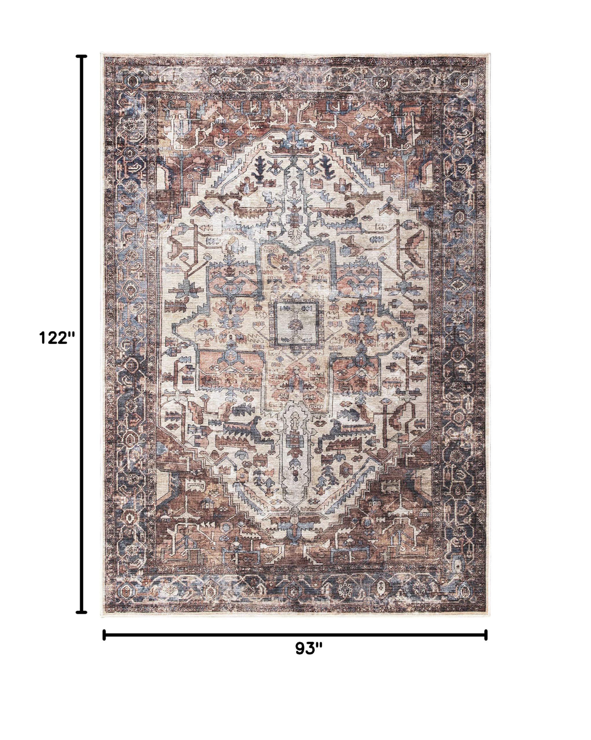 Abani 8' x 10' Vintage Medallion Rectangular Area Rug - Machine Washable, Stain Resistant & Non-Shedding - Terracotta Polypropylene Rug for Living Room, Bedroom & Dining Room