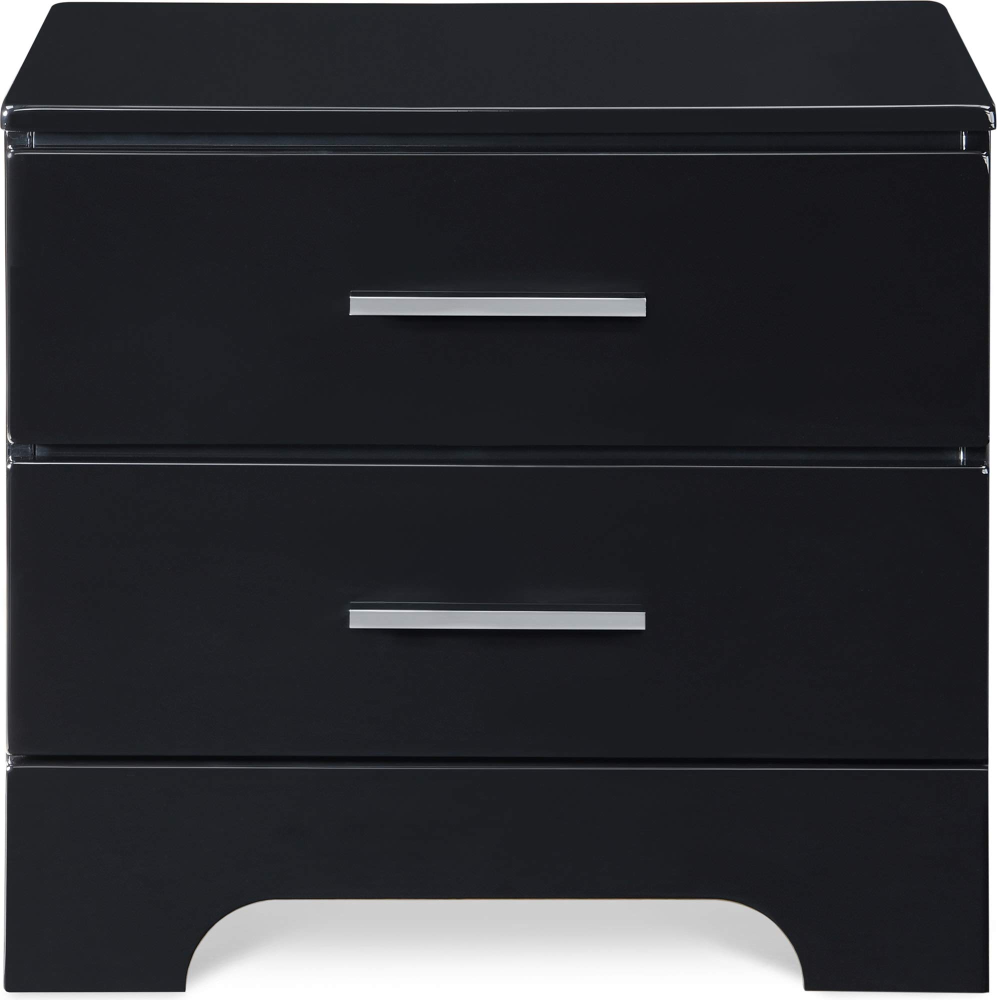 ClickDecor Hudson End Side Nightstand with 2 Drawers - Wooden Nightstand Table for Bedroom with Matte Chrome Handle - Black - Perfect for Small Spaces, Apartment Living & Guest Rooms