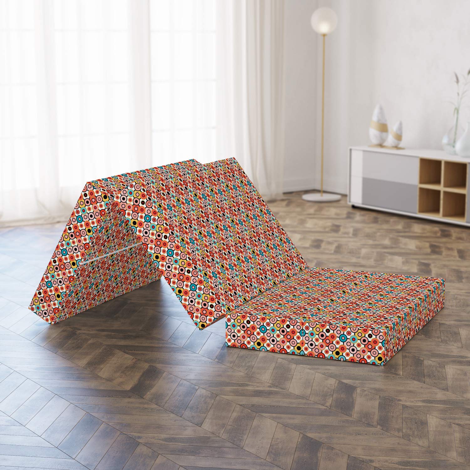 Ambesonne Vintage Foldable Mattress - Retro Bubble Design, 74.8