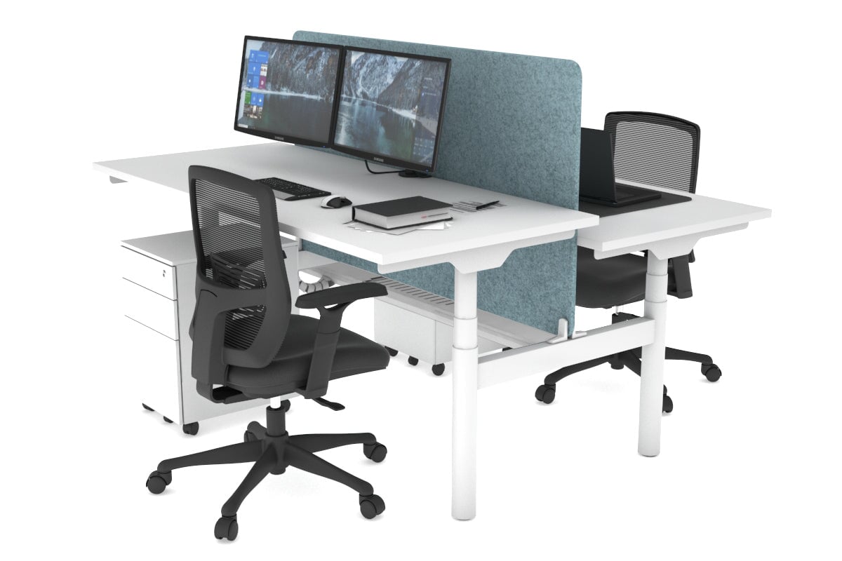 Flexi Premium Height Adjustable 2-Person H Bench Workstation - White Frame [1800L x 700W] - Ideal for Office, Home Workspace & Collaborative Environments