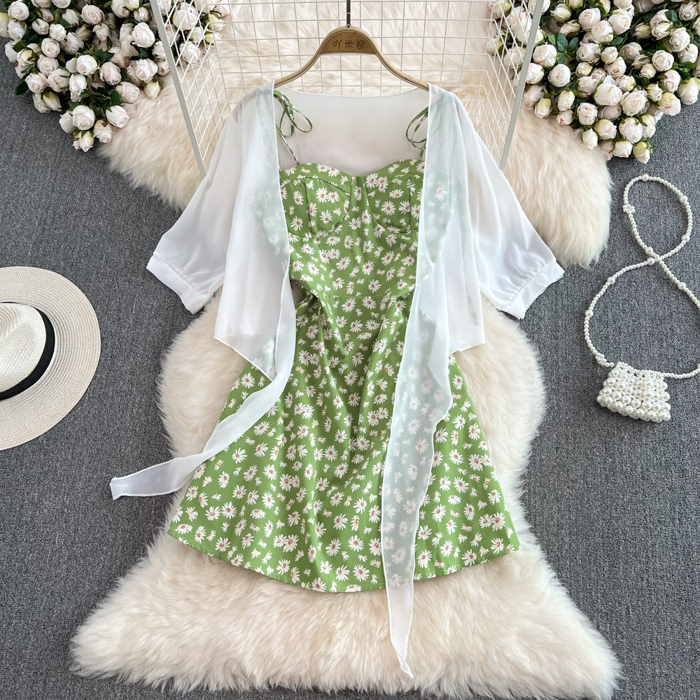 2023 Summer Floral Spaghetti Strap Dress Two Piece Set - Women's Floral Print Crop Top & Skirt Outfit for Beach, Vacation & Date Night