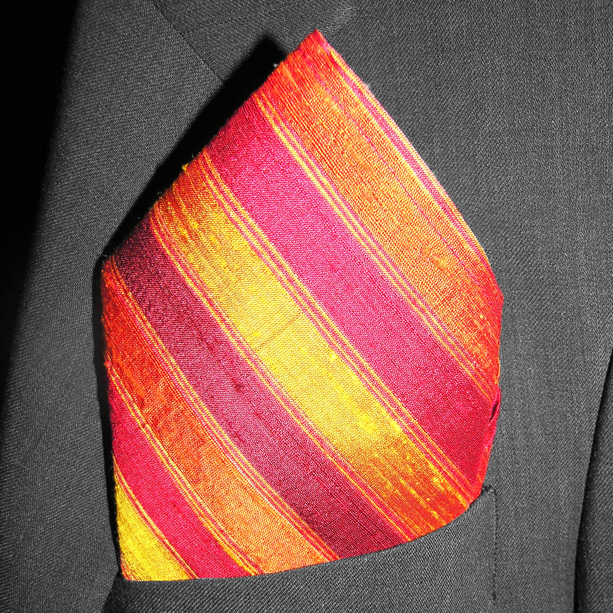 Premium Multicolor Sultan Stripes Silk Handkerchief - 100% Pure Silk Dupioni with Fine Shine - Large 16