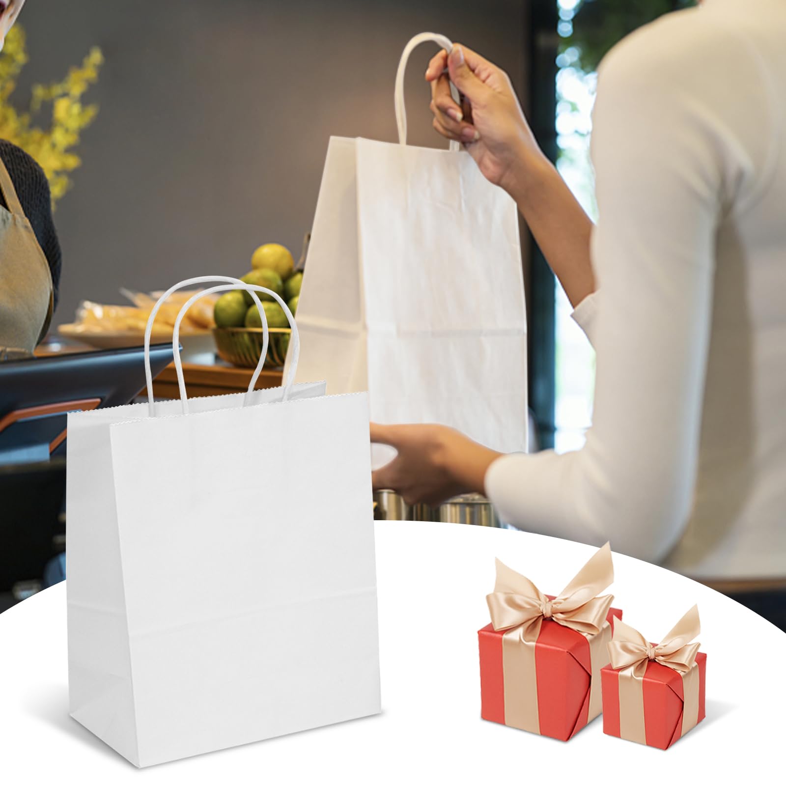TOWRAP 50Pcs Brown Kraft Paper Bags with Handles - 9 x 5.9 x 9.84 Inch Eco-Friendly Gift Bags Bulk for Shopping, Parties, Retail, Merchandise & Favors | Perfect for Weddings, Birthday Gifts & Small Business Packaging