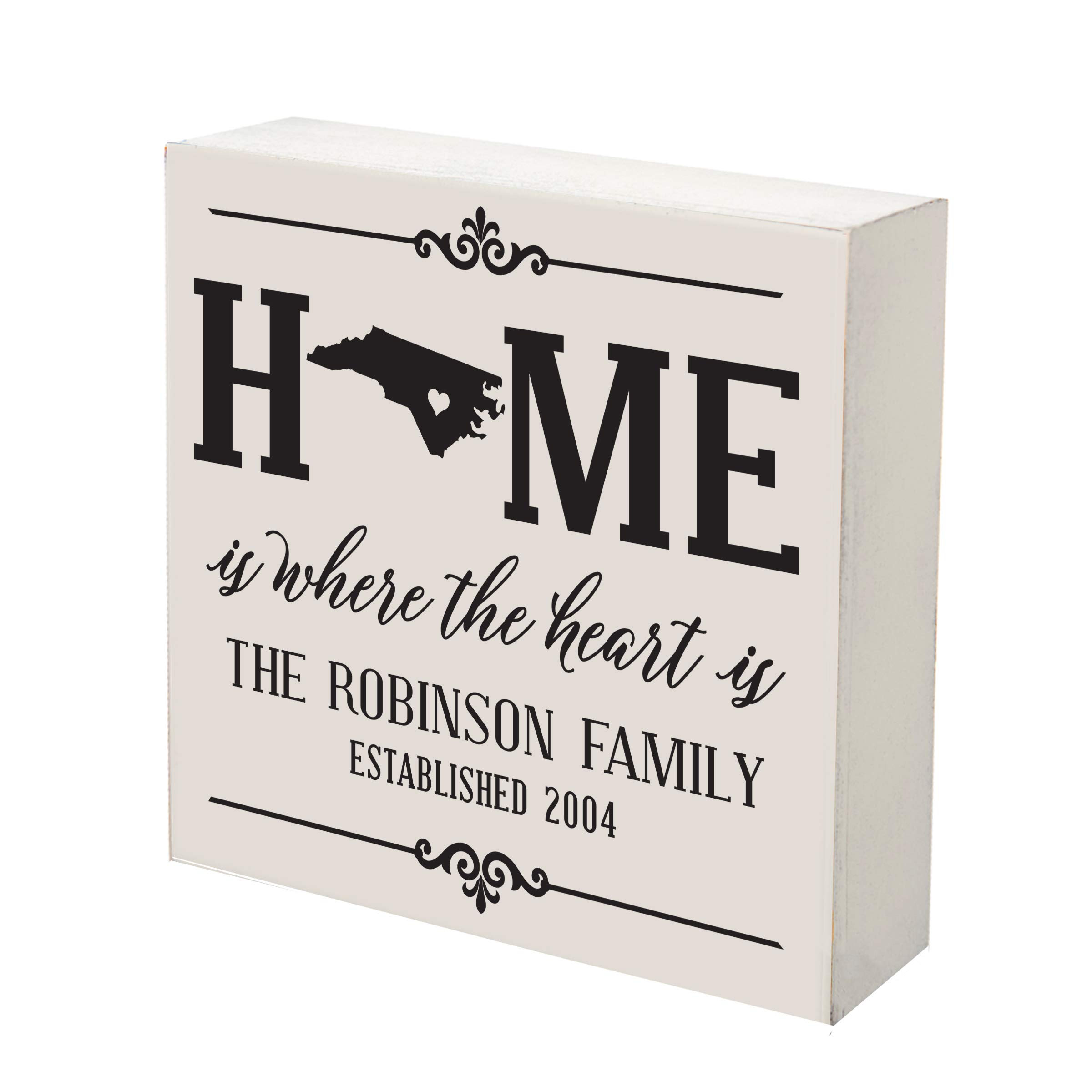 LifeSong Milestones Personalized North Carolina Home State Shadow Box - 6x6 Inch White Wooden Wall Decor for Family, Housewarming Gift - Perfect for Home Sweet Home Shelf & Table Display