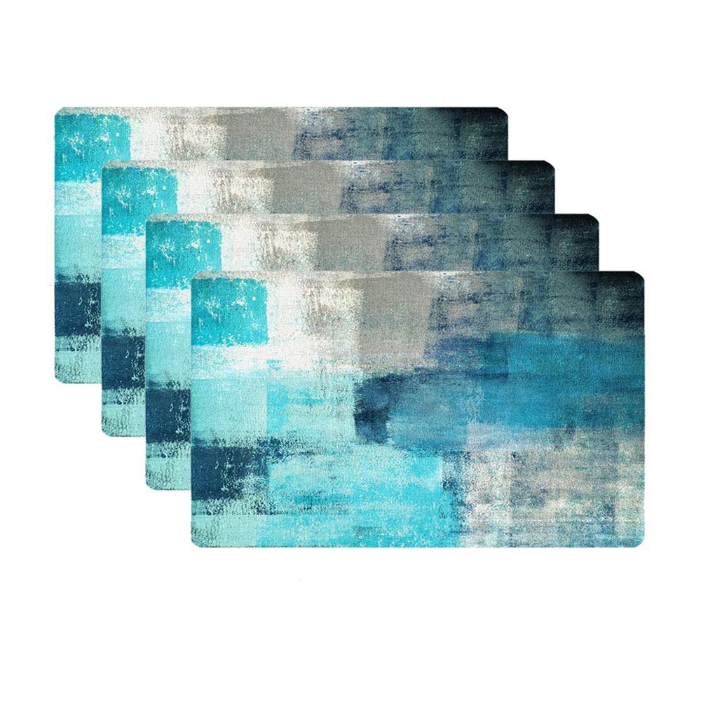 **4-Pack Cafe Placemats Set – Turquoise & Grey Artwork Dining Mats for Kitchen & Home Decor (18