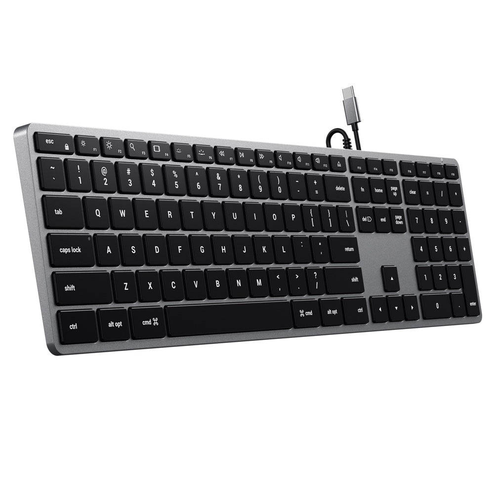 Satechi Slim W3 Wired USB C Backlit Keyboard - Space Grey | Compact & Quiet Typing for MacBook, iPad, PC | Perfect for Home Office, Gaming & Travel