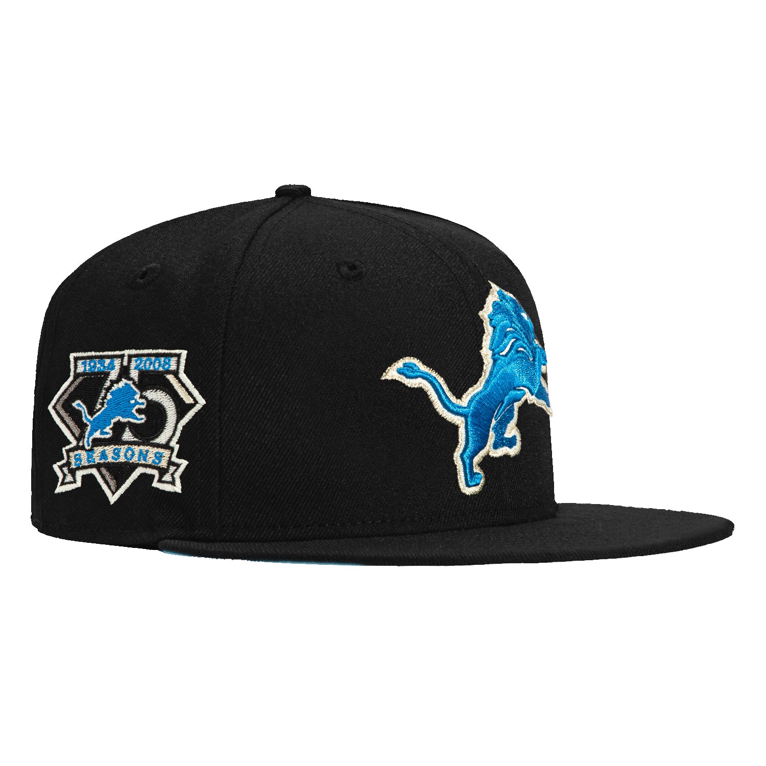 New Era 59Fifty Detroit Lions 75th Anniversary Patch Snapback Hat - Black - Official NFL Licensed Cap for Football Fans & Collectors - Perfect for Game Day, Tailgating & Sports Memorabilia Collection