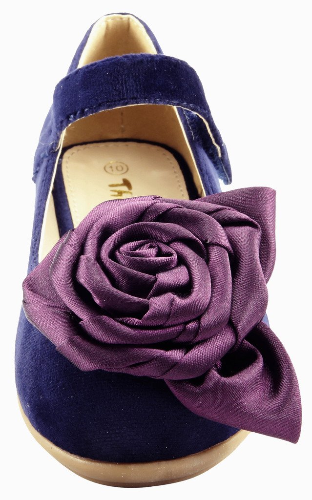 Girl's Suede Mary Jane Flats with Flower Bow - Elegant & Comfortable Dress Shoes for Weddings, Parties & Special Occasions