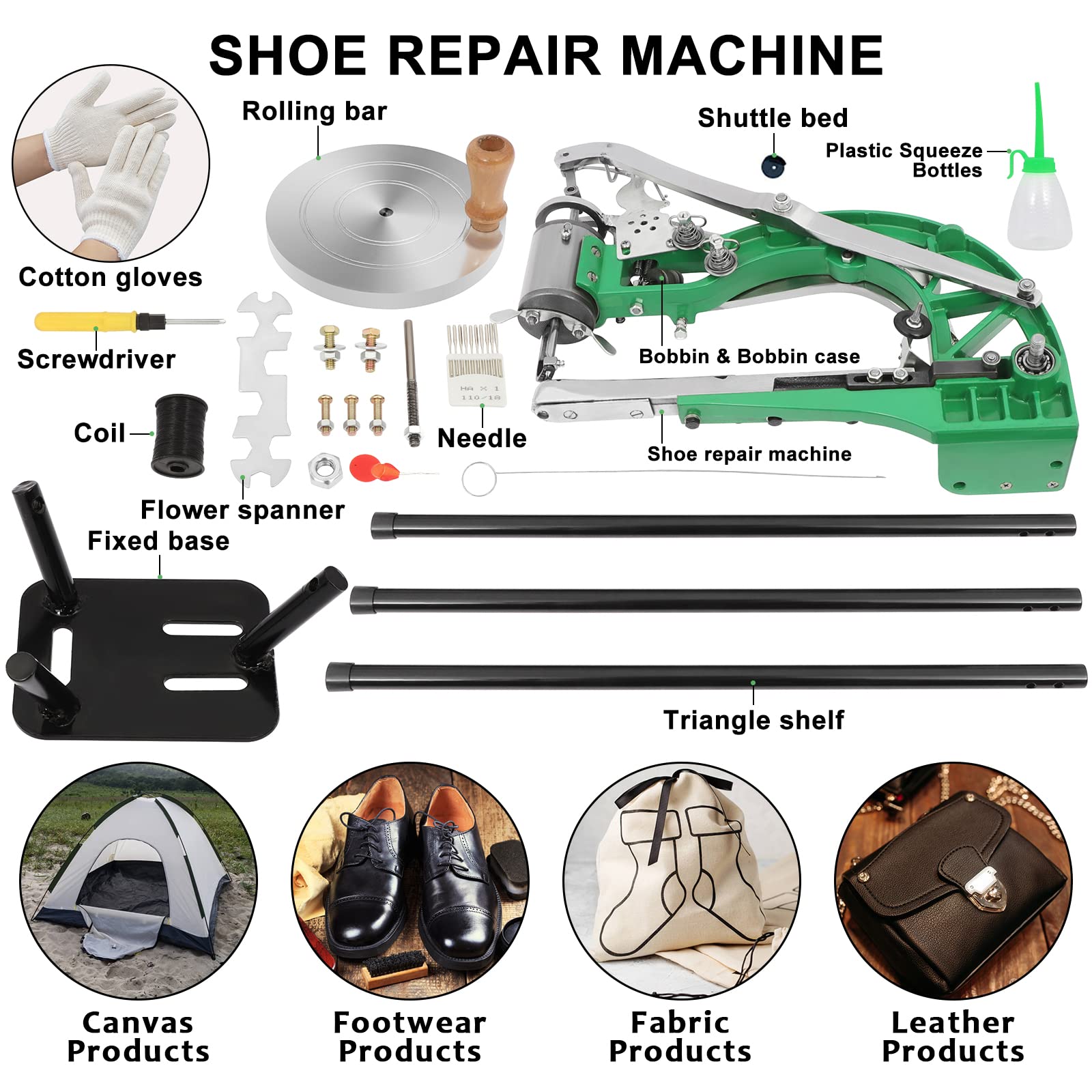 Professional Shoe Repair Machine - Heavy Duty Manual Cobbler Sewing Machine for Leather, Upholstery, Zippers & Tents | Dual Cotton Nylon Thread Stitcher | Perfect for Shoe Shops, Tailoring & Outdoor Gear Repair