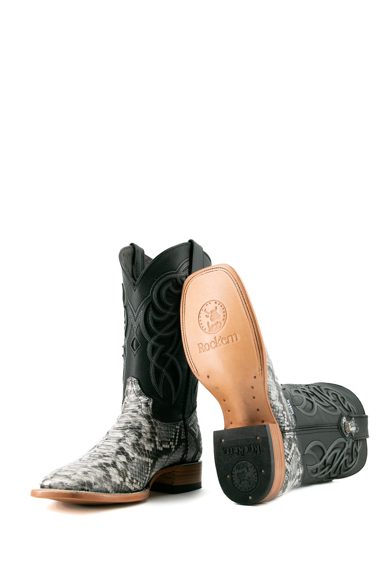 Premium Python Square Toe Cowboy Boots for Men - Western Style Leather Boots with Exotic Snake Skin - Perfect for Rodeo, Country Music Festivals & Western Fashion
