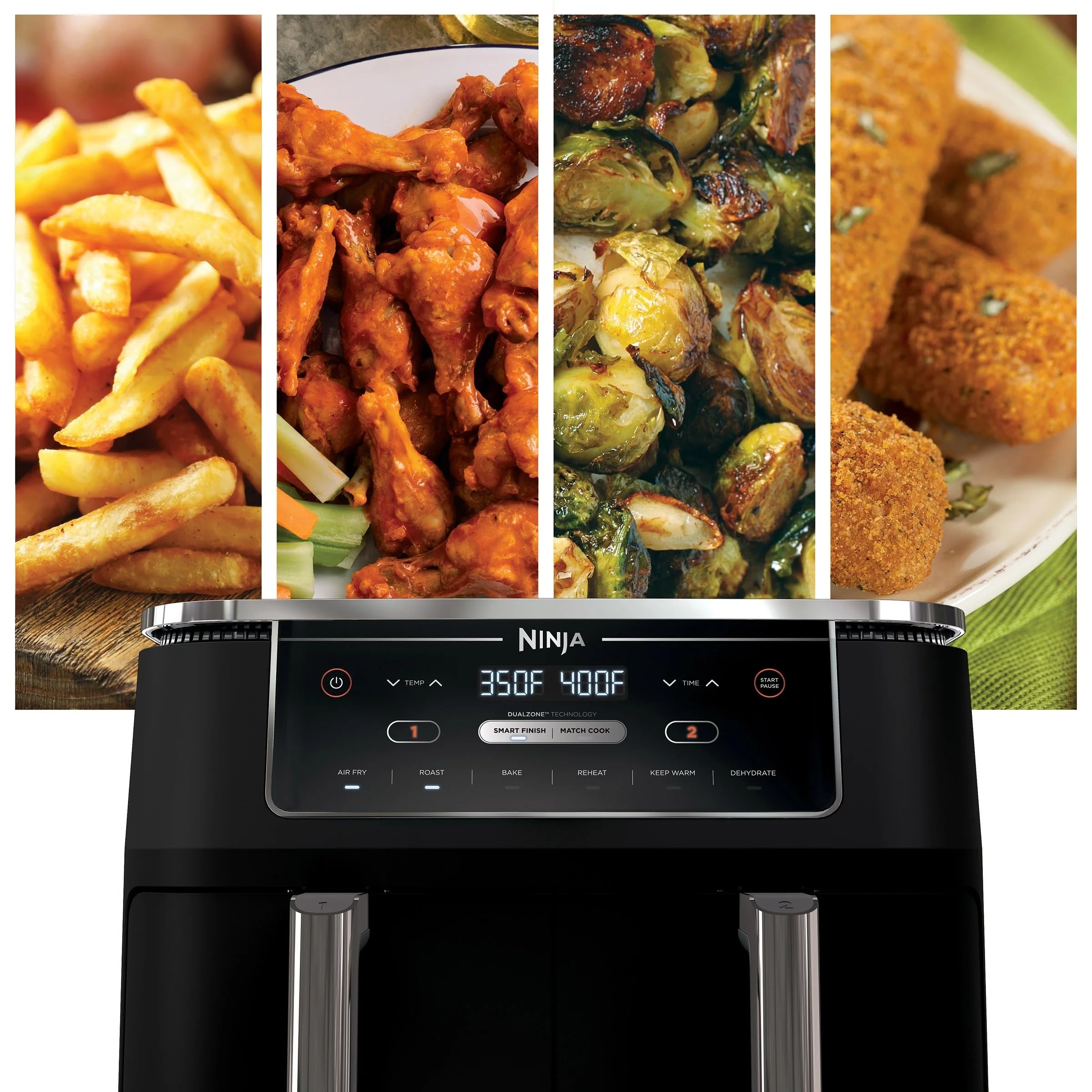 Ninja R-AD300CO Foodi 6-in-1 10-Quart XL 2-Basket Air Fryer with DualZone Technology - Black (Certified Refurbished) | Perfect for Family Dinners, Party Snacks & Healthy Cooking