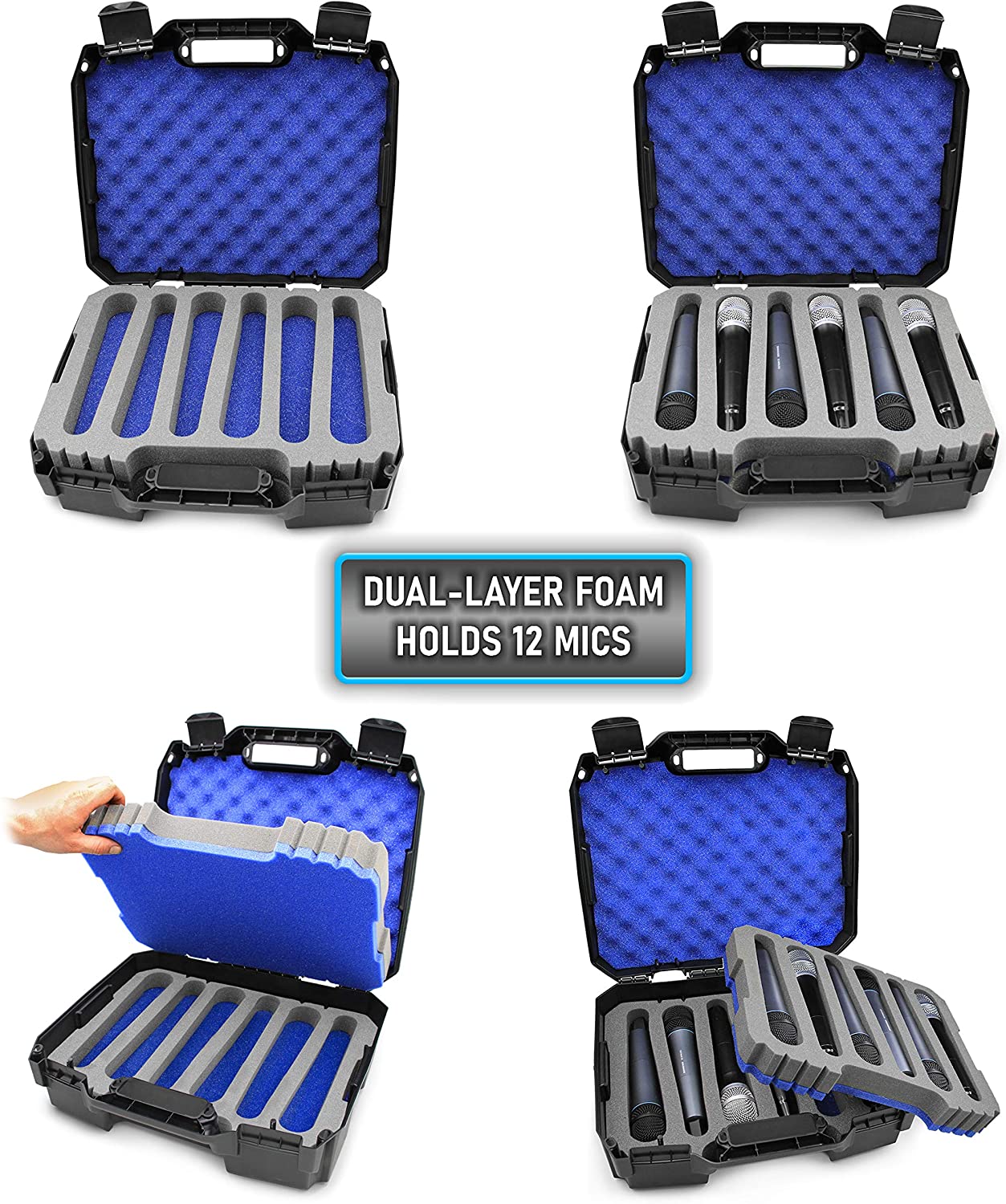 CASEMATIX Wireless Microphone System Hard Case - Fits 12 Sennheiser, Shure, Nady, AKG & VocoPro Handheld Transmitter Mics (Case Only) - Perfect for Studio, Live Performances & Travel Protection