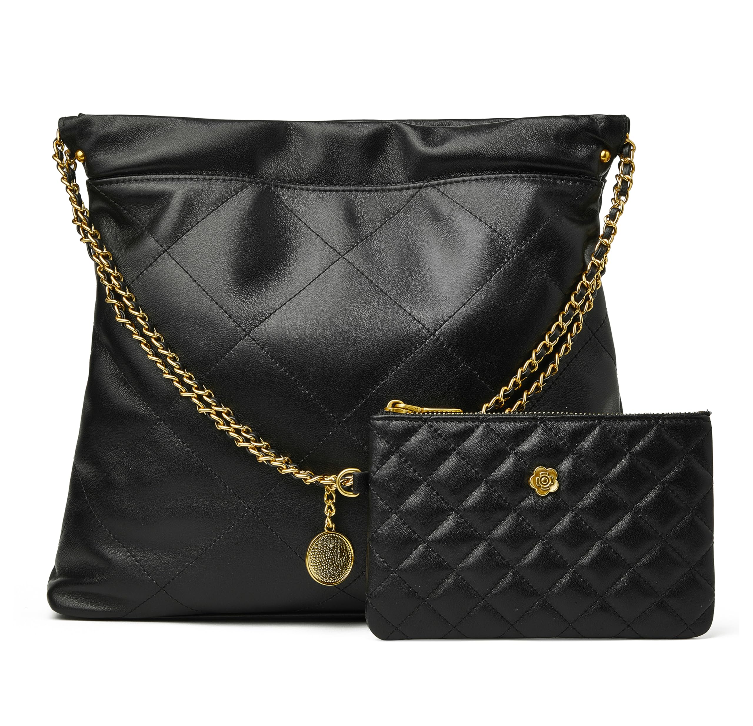 DORIS&JACKY Women's Luxury Quilted Tote Bag Set - Soft Lambskin Shoulder Purse & Large Leather Work Handbag with Small Clutch | Perfect for Office, Travel & Everyday Use