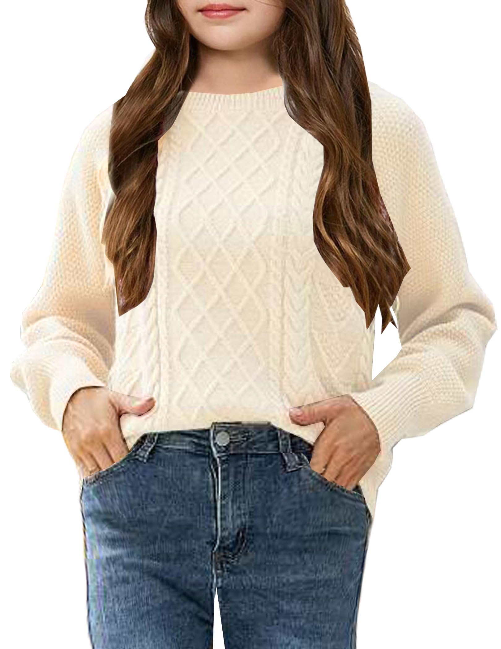 Girl's Cable Knit Sweater - Soft Long Sleeve Crew Neck Pullover for Casual Wear | Perfect for School, Playdates & Fall Outfits