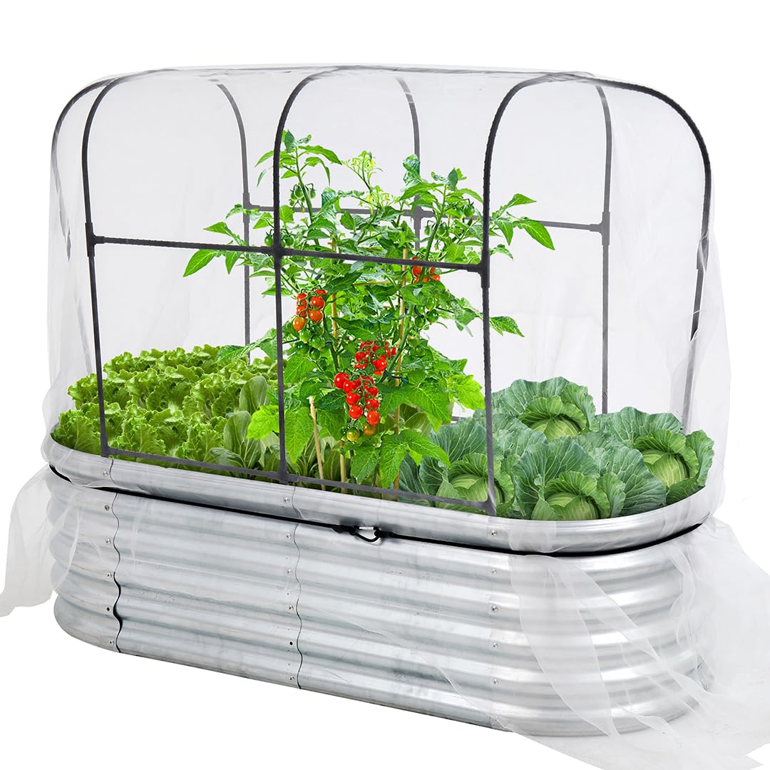 5x2x1.4ft Galvanized Steel Raised Garden Bed with 4-Piece Plant Protection Covers - Garden Netting, Shade Cloth, Frost Cover & Greenhouse Cover - Protects Plants from Predators, Sun & Frost - Perfect for Vegetables, Flowers & Climbing Plants (Black) - Ideal for Backyard Gardening, Urban Farming & Organic Vegetable Growing