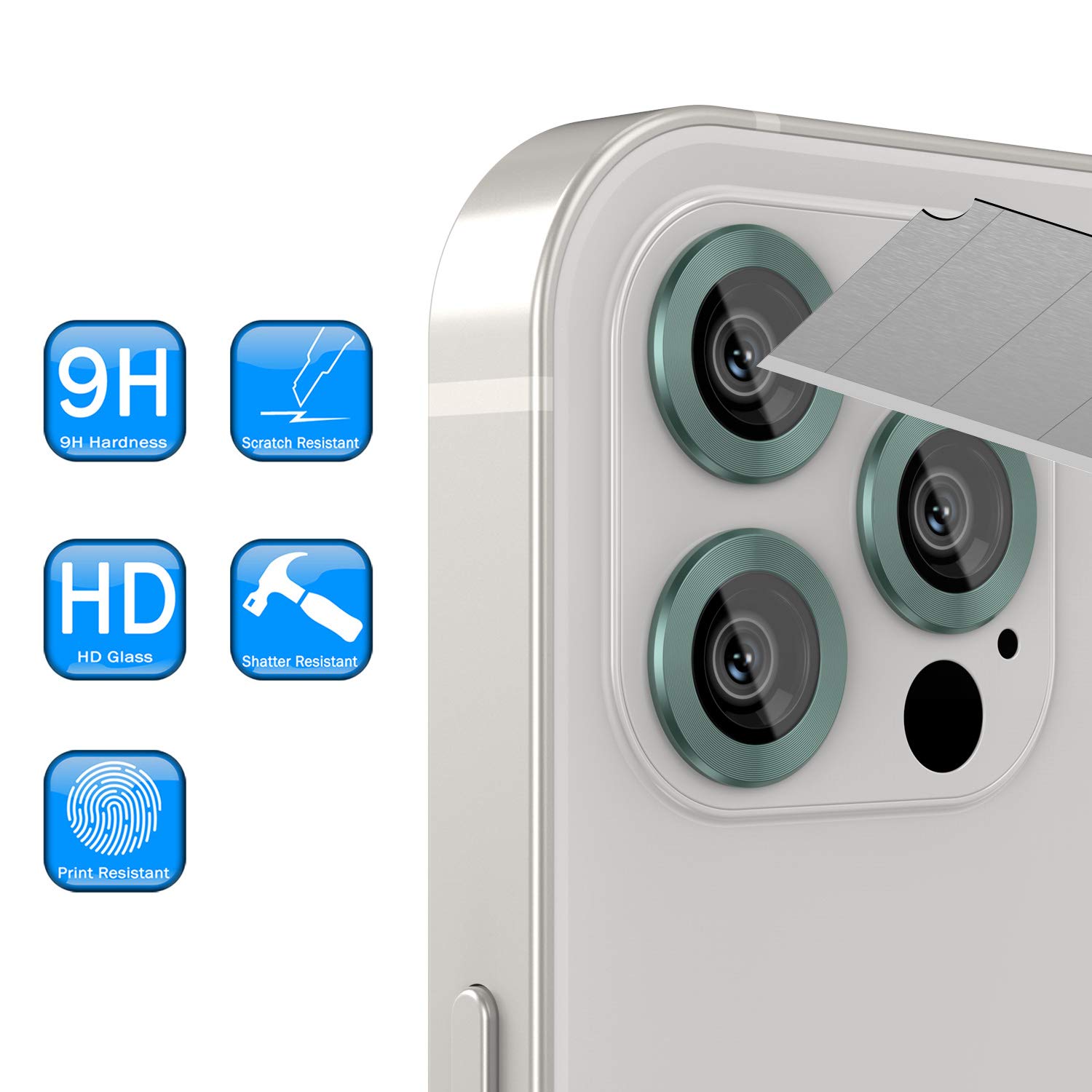 PunkCase iPhone 12 Pro Camera Protector Ring - Premium Aluminum Alloy Lens Cover with 9H Tempered Glass Screen Protector | Ultra Slim Design for iPhone 12 Pro (6.1 Inch) | Dark Green | Perfect for Outdoor Adventures, Travel & Daily Protection