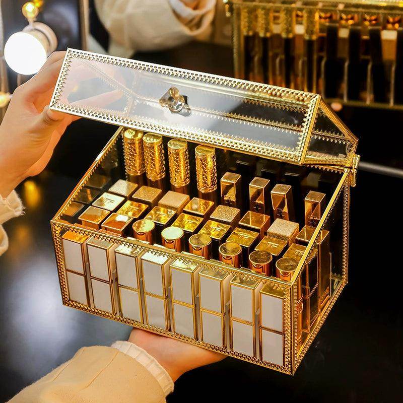 Luxury Lipstick Storage Box with Cover - Small Elegant Lip Gloss Organizer for Makeup Vanity, Travel & Home Decor (624582009853)