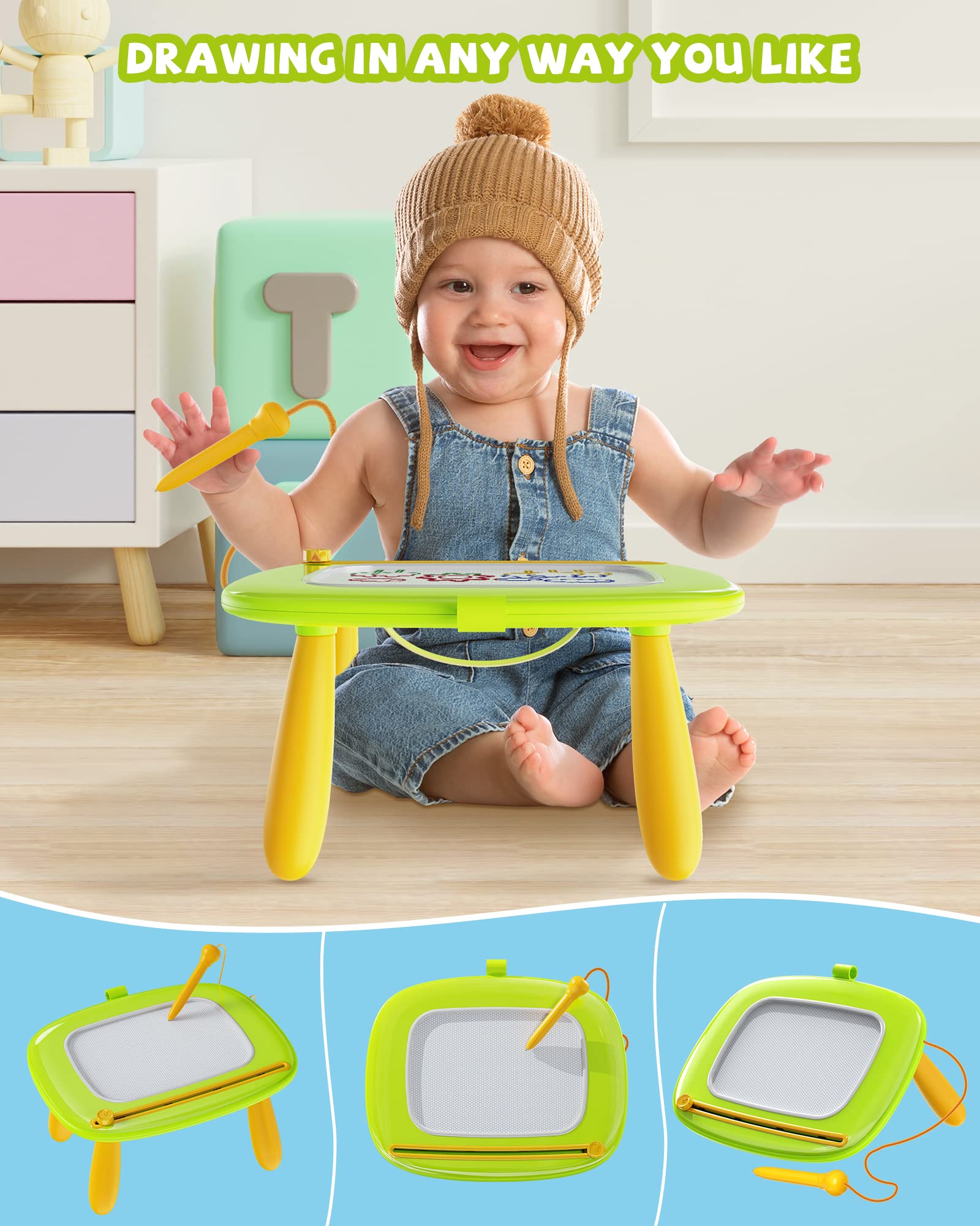 Magnetic Drawing Board for Toddlers 1-3 - Educational Sensory Toy for Birthday & Christmas Gifts - Green