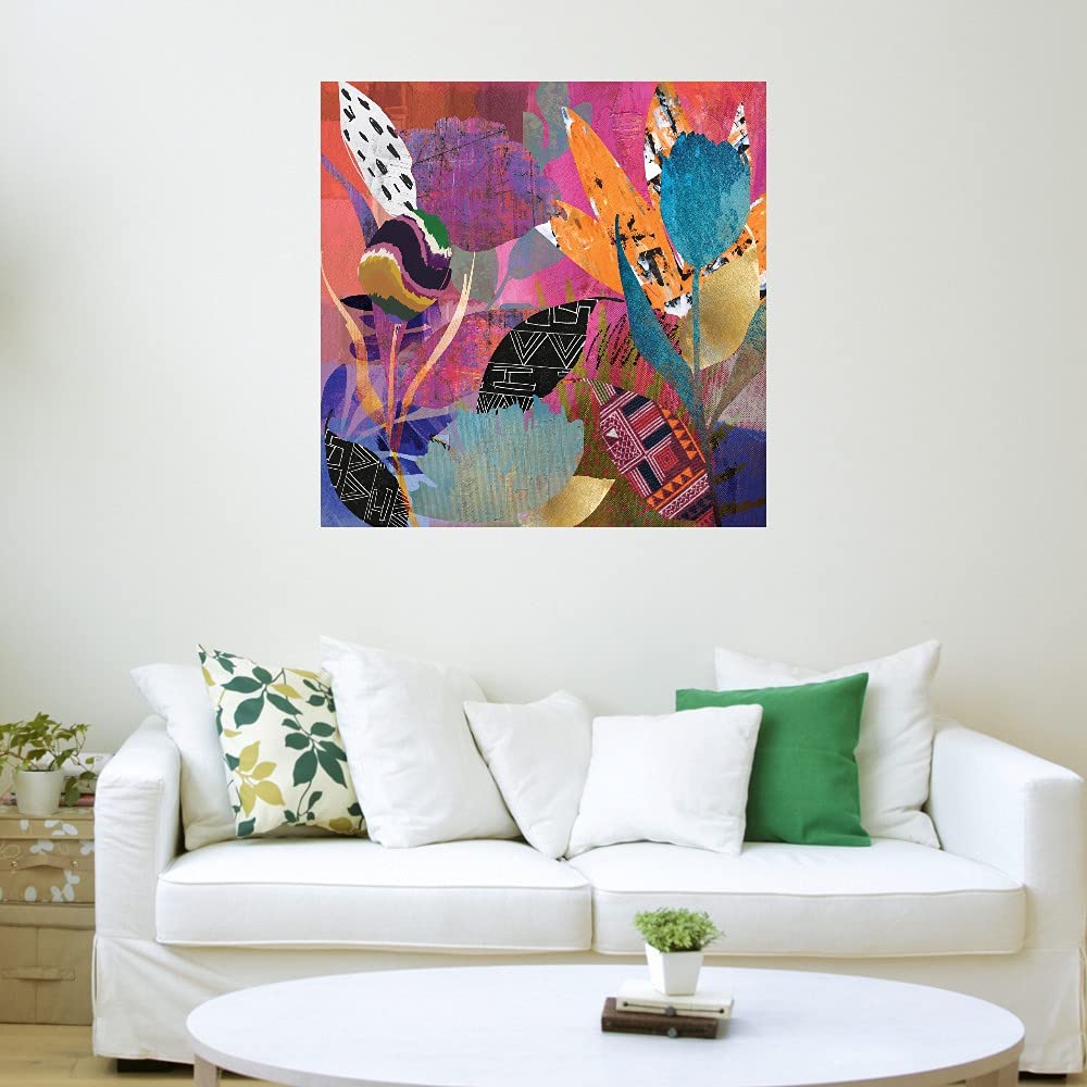 Flower Power Canvas Wall Art - 37x37 Inch Modern Abstract Painting by Nikki Chu - Ready to Hang Home Decor for Living Room, Bedroom, Office & More - Perfect for Boho, Contemporary & Farmhouse Interiors